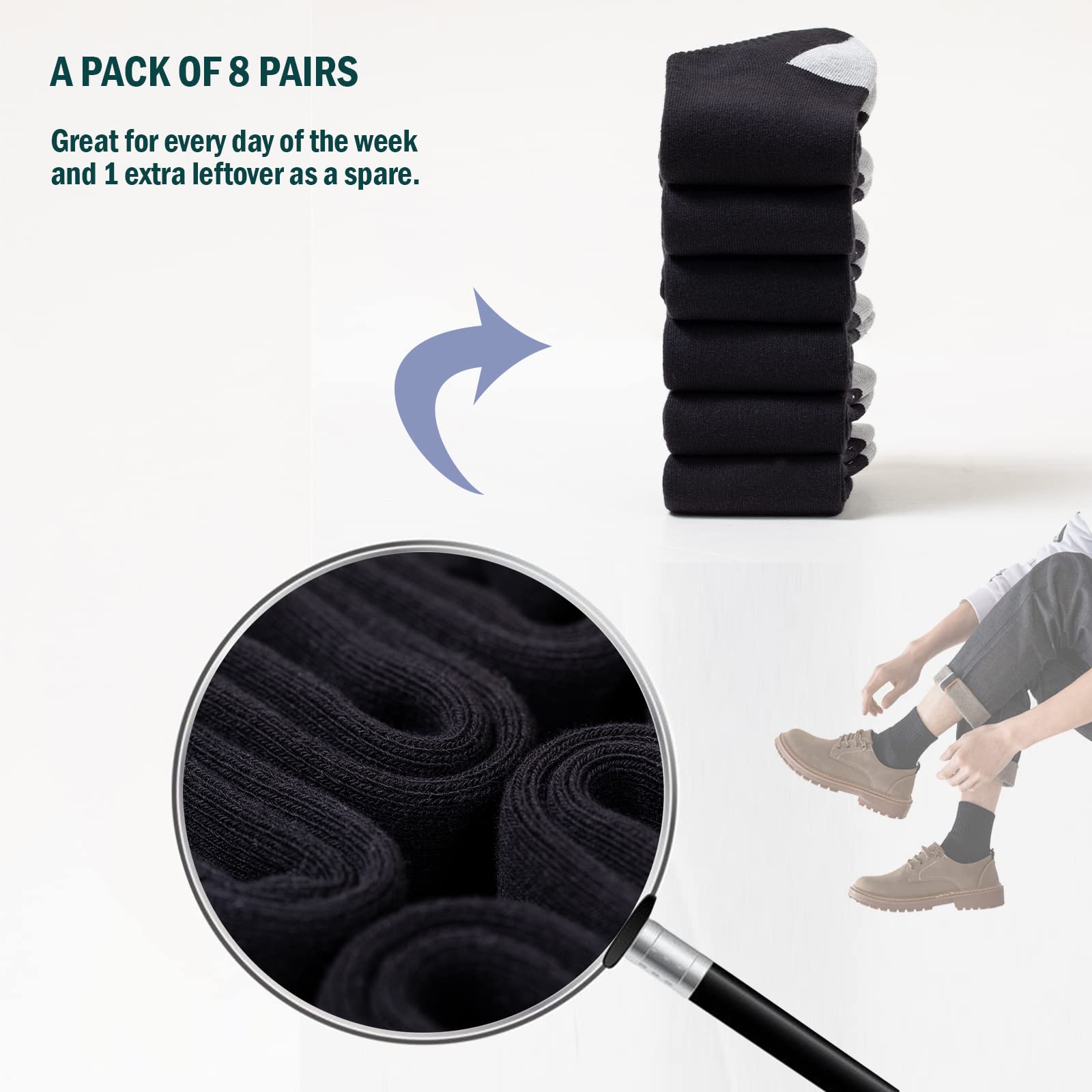**Men's Athletic Ankle Socks 8-Pairs - Breathable Cotton Cushioned Quarter Socks for Running, Gym & Sports - Moisture Wicking, Size 7-9/9-12/12-15 - Perfect for Workouts, Hiking & Everyday Comfort**