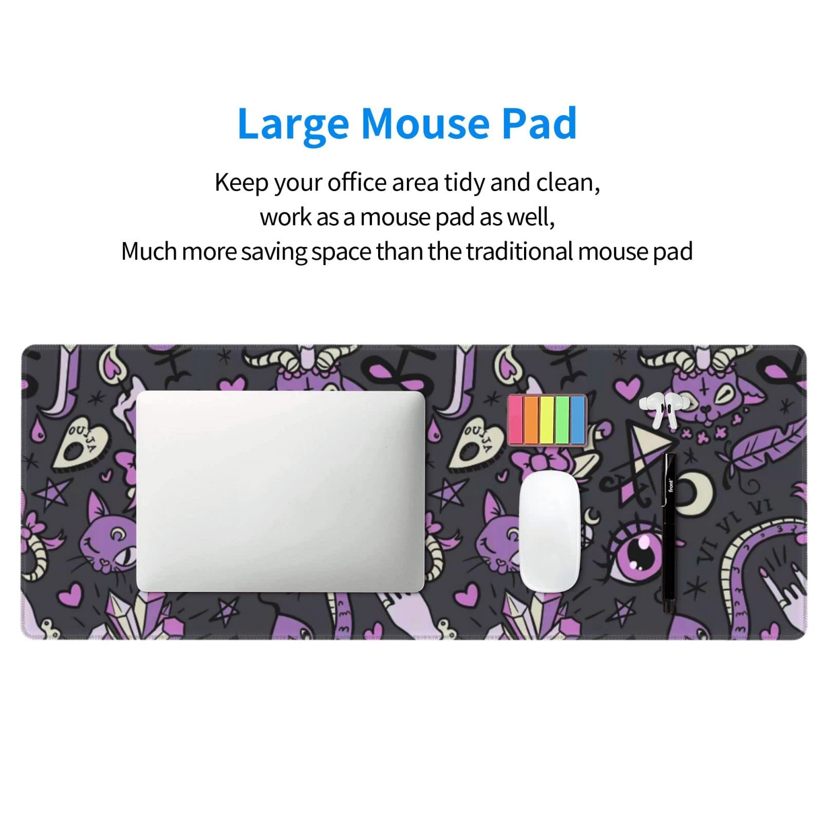 Goth Gaming Mouse Pad - Spooky Gray & Purple Extended XL Mouse Mat (31.5