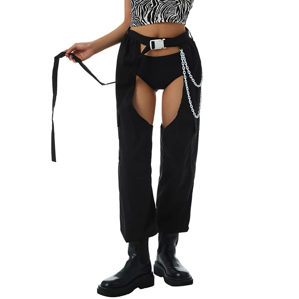Women's High Rise Cargo Sweatpants - Reflective Rave Pants with Color Block Design | Casual Streetwear, Festival Outfits & Workout Comfort