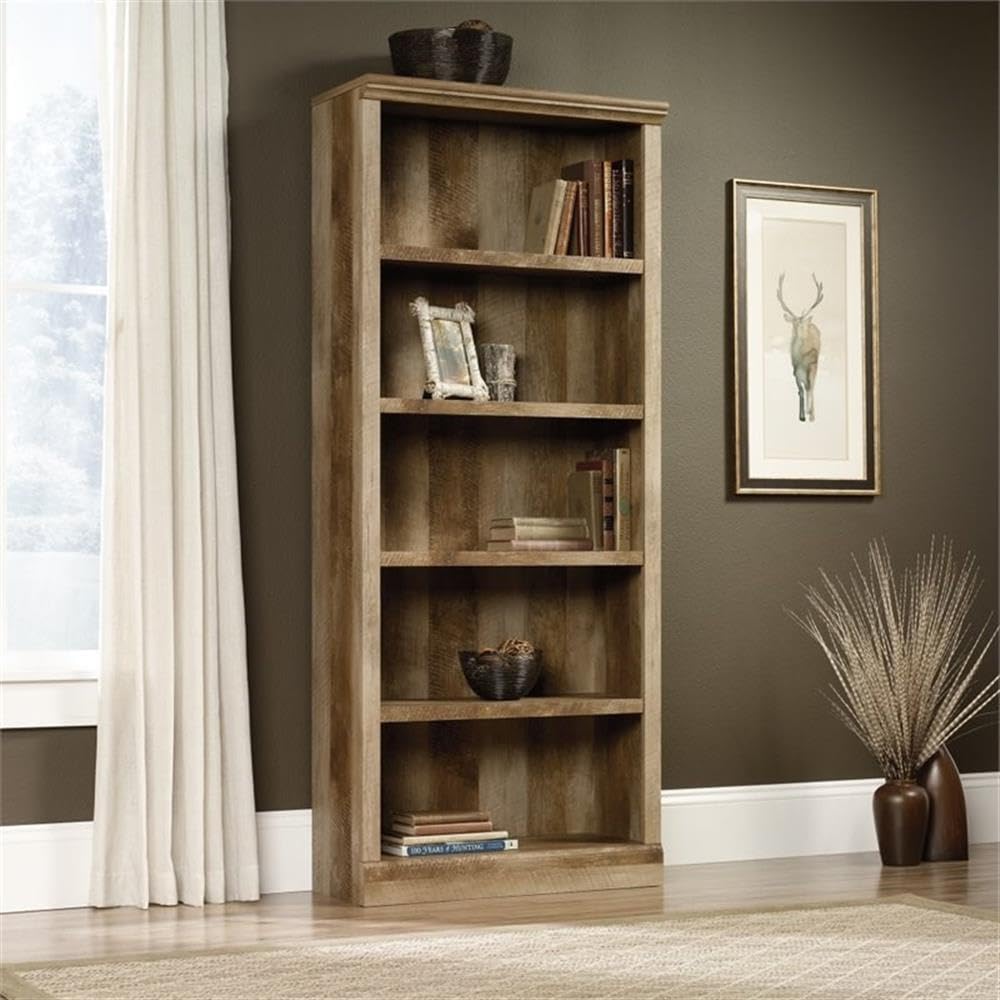 Pemberly Row 5 Shelf Bookcase in Craftsman Oak - Solid Wood Book Shelf for Living Room, Office & Study - Perfect for Home Library, Book Storage & Display Organizer