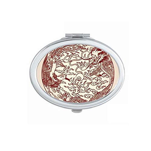 DIYthinker Chinese Dragon Phoenix Animal Portrait Mirror - Portable Foldable Double-Sided Makeup Mirror with Stand (Perfect for Travel, Vanity, Bridal Makeup & Home Decor)