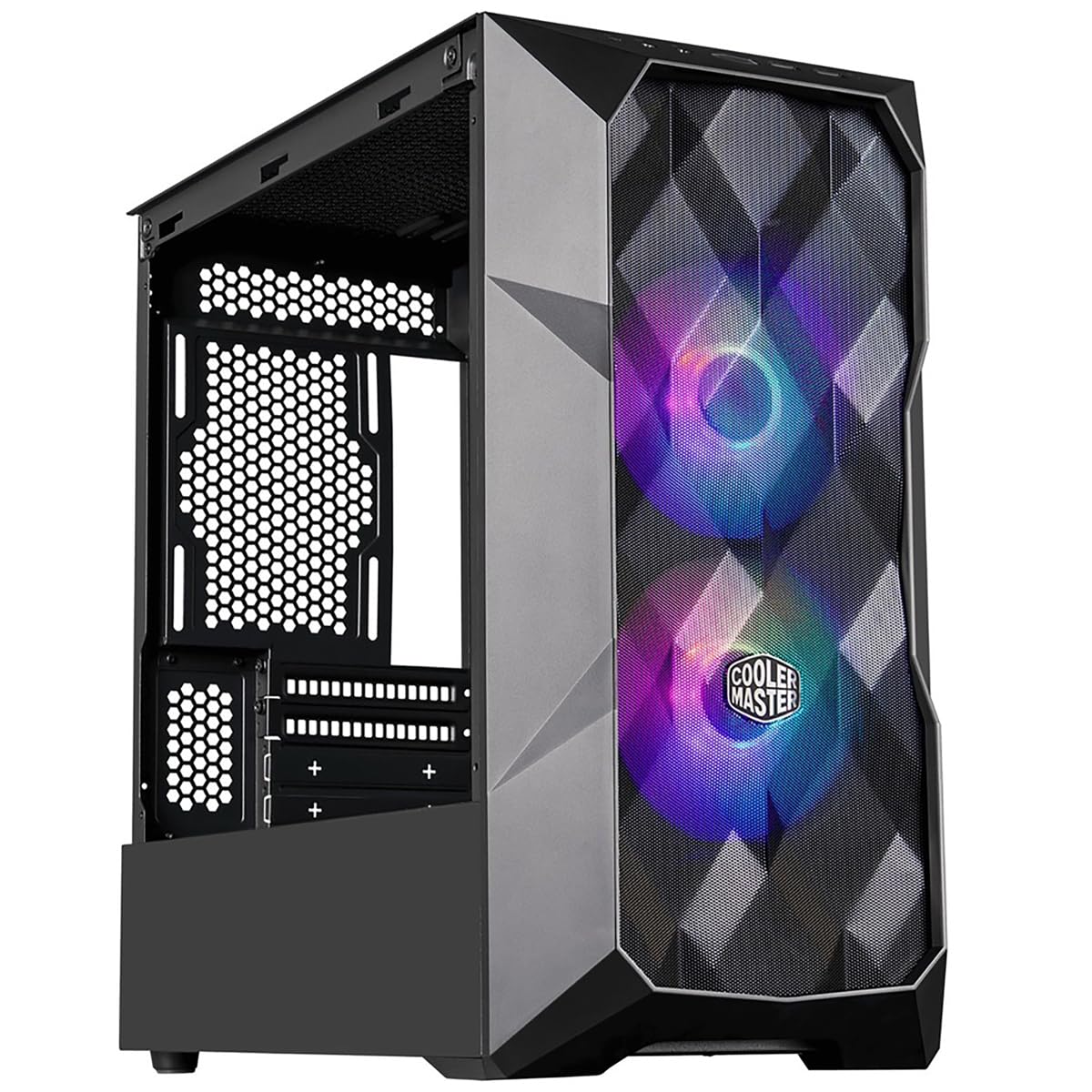 Cooler Master TD300 Mesh Micro-ATX PC Case - Polygonal Mesh Front Panel, Removable Top, ARGB/PWM Hub, Tempered Glass, Dual Sickleflow PWM ARGB Fans - Perfect for Gaming Rigs & High-Airflow PC Builds
