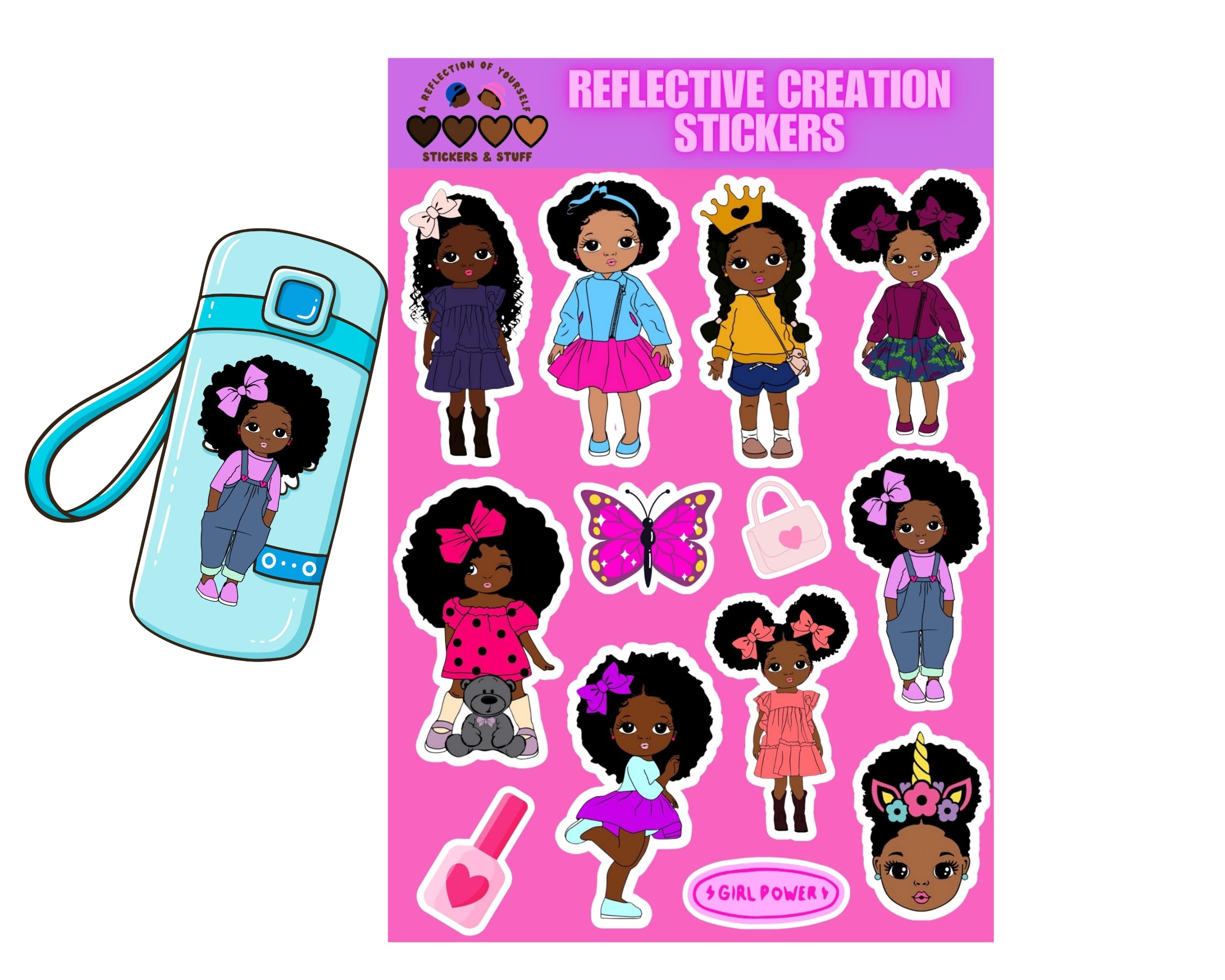 Black Girl Magic 2 Pack Stickers - Cute African American Kids Decals for School, Laptops & Water Bottles - Black Pride & Empowerment Stickers for Girls
