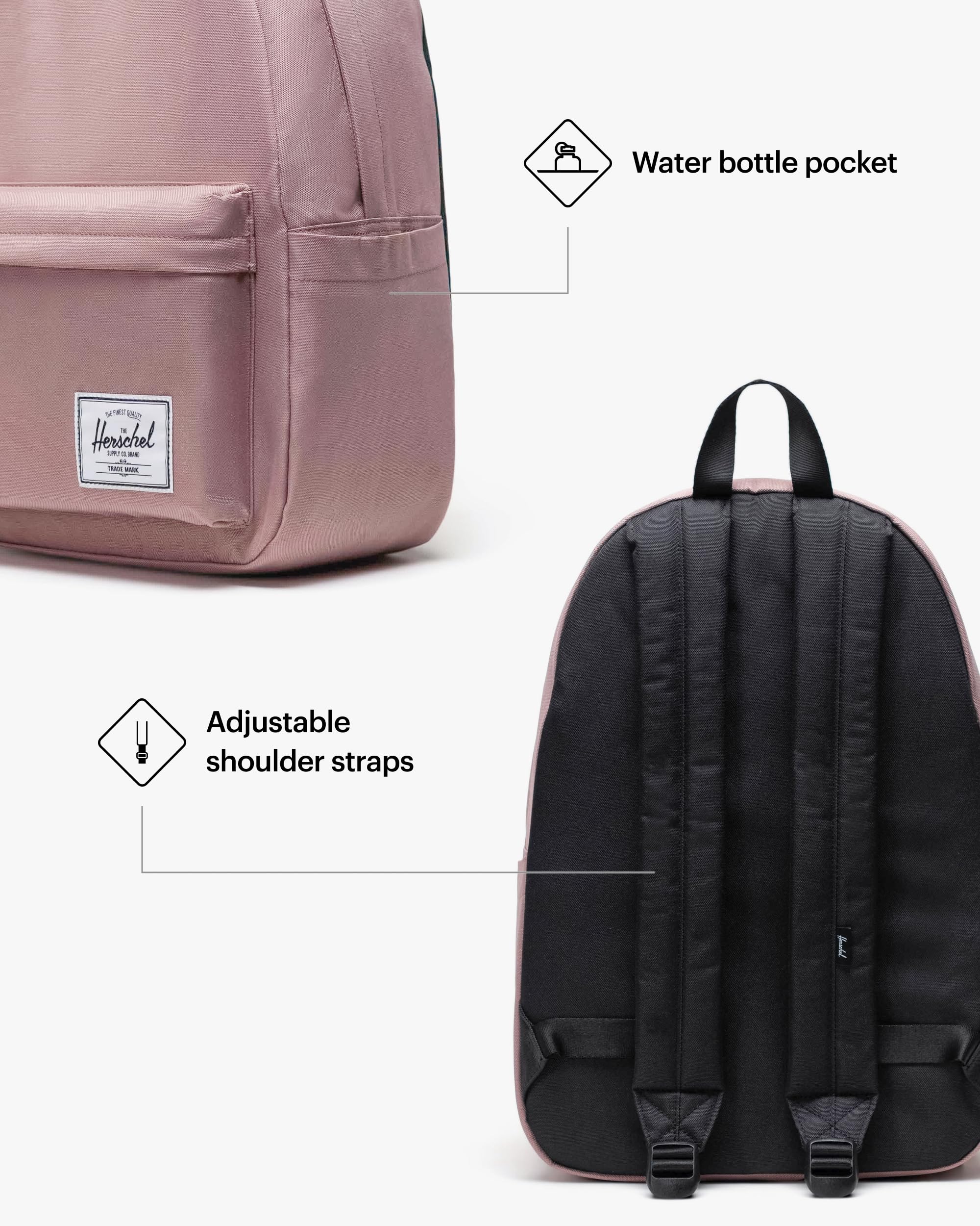 Herschel Supply Co. Classic XL Backpack - Ash Rose, One Size, Water-Resistant Laptop Backpack for School, College, Travel & Work | Durable & Stylish Daypack