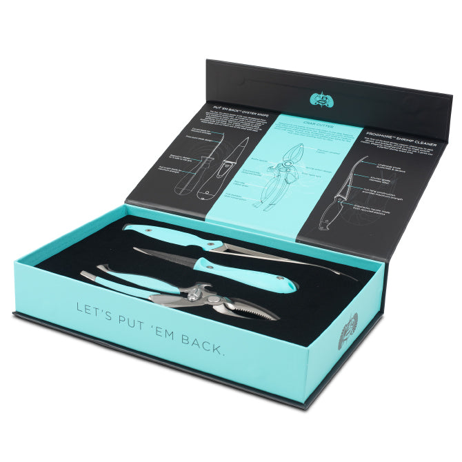 Toadfish Outfitters Premium 3-Piece Seafood Tool Set - Oyster Shucker, Crab Cracker & Shrimp Deveiner - Rustproof Coastal Kitchen Essentials for Seafood Lovers (Perfect for Beach Houses, Outdoor Cooking & Seafood Boils)