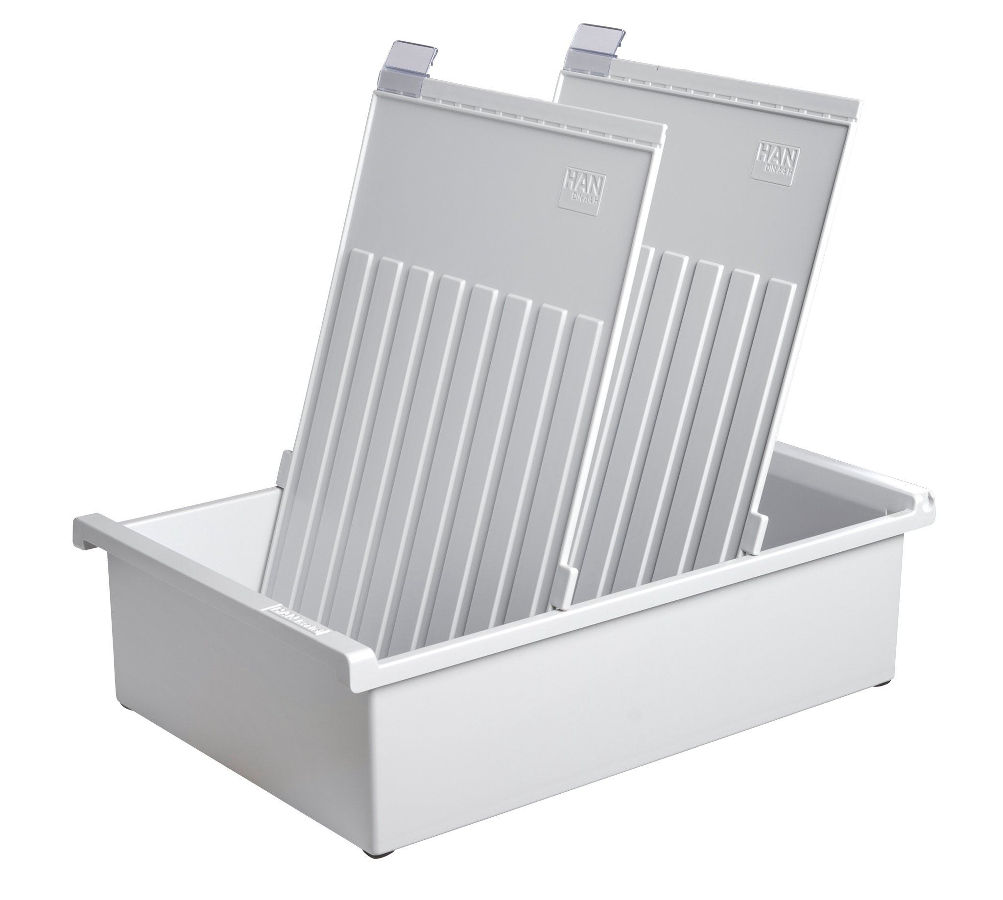 A4 Portrait Card Index Tray - Holds 1300 Cards with 2 Support Plates & Clear File Clips, Light Grey - Innovative Office Organizer for Files, Documents & Index Cards | Perfect for Home, Office & School Organization