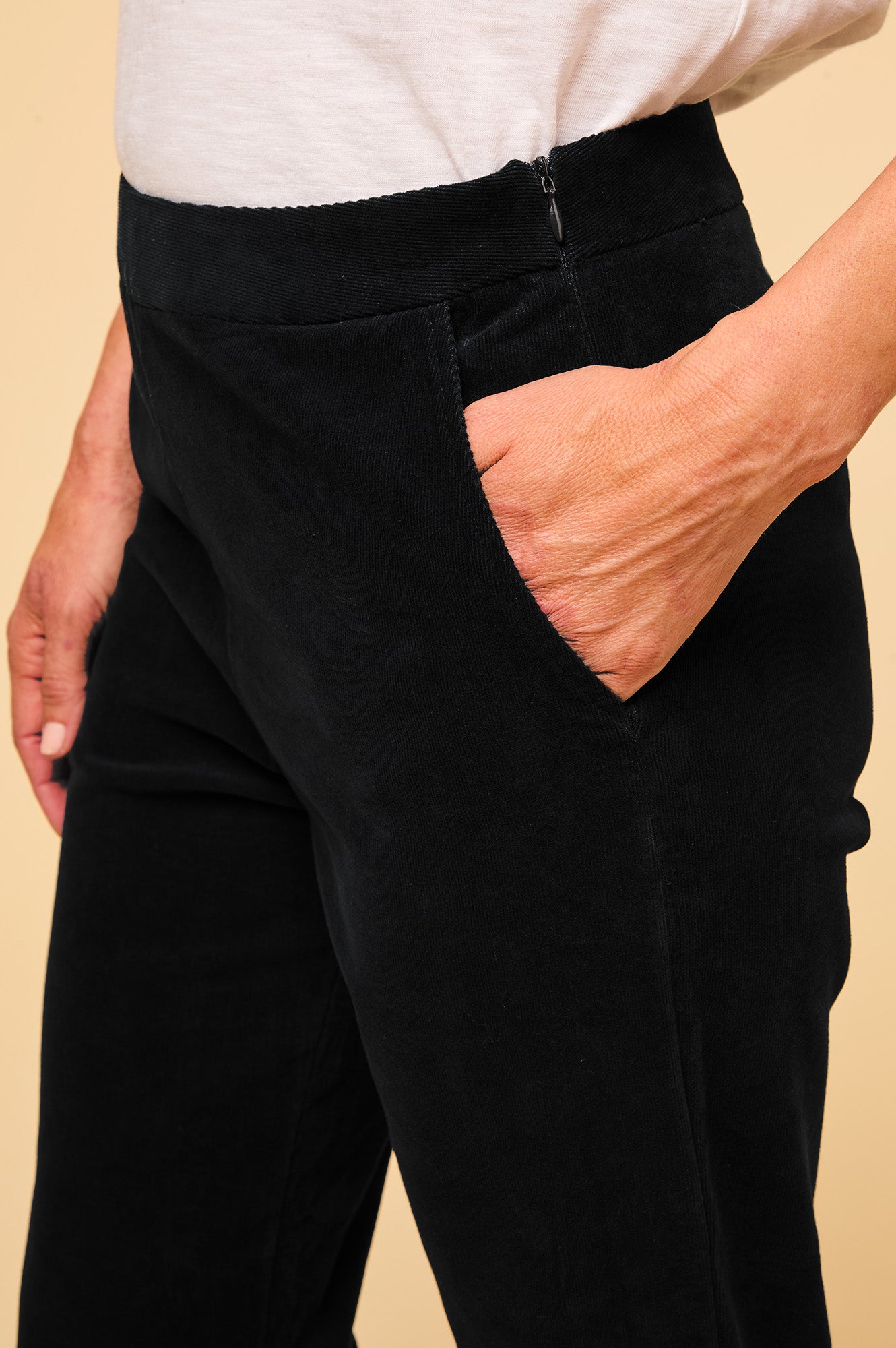 Juliette Cotton Stretch Velvet Pants for Women - Soft & Comfortable High Waist Trousers in Black | Perfect for Office, Party & Casual Wear