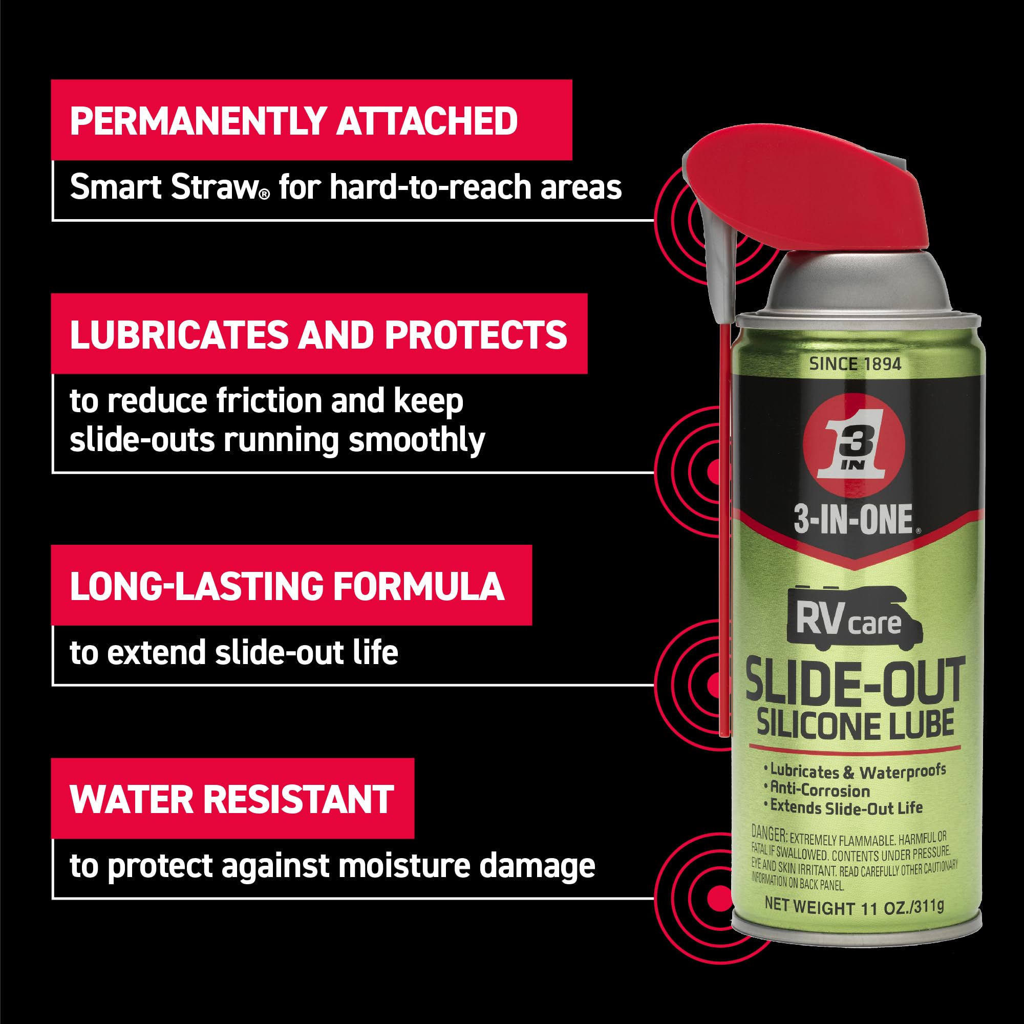 3-IN-1 RV Slide-Out Silicone Lubricant - Premium RV Slide-Out Lubrication for Smooth Operation - 11 OZ (1-Pack) - Perfect for RV Maintenance, Camping & Travel Accessories
