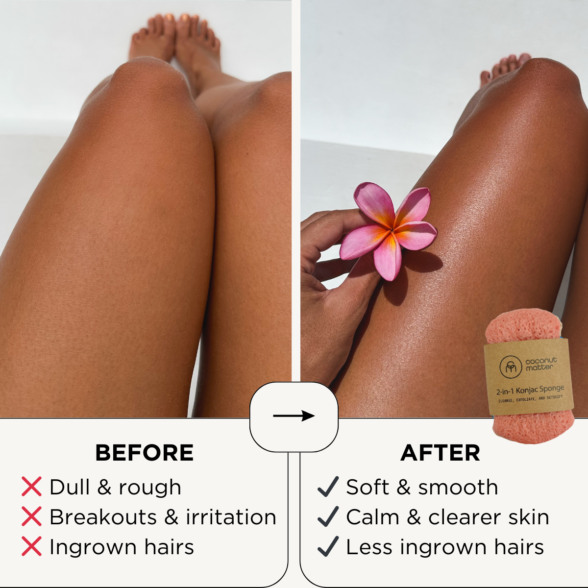 2 in 1 Konjac Body Sponge - Exfoliating & Cleansing Facial & Body Scrub - Natural Vegan Skincare for Soft Smooth Skin - Perfect for Shower, Bath & Daily Skincare Routine