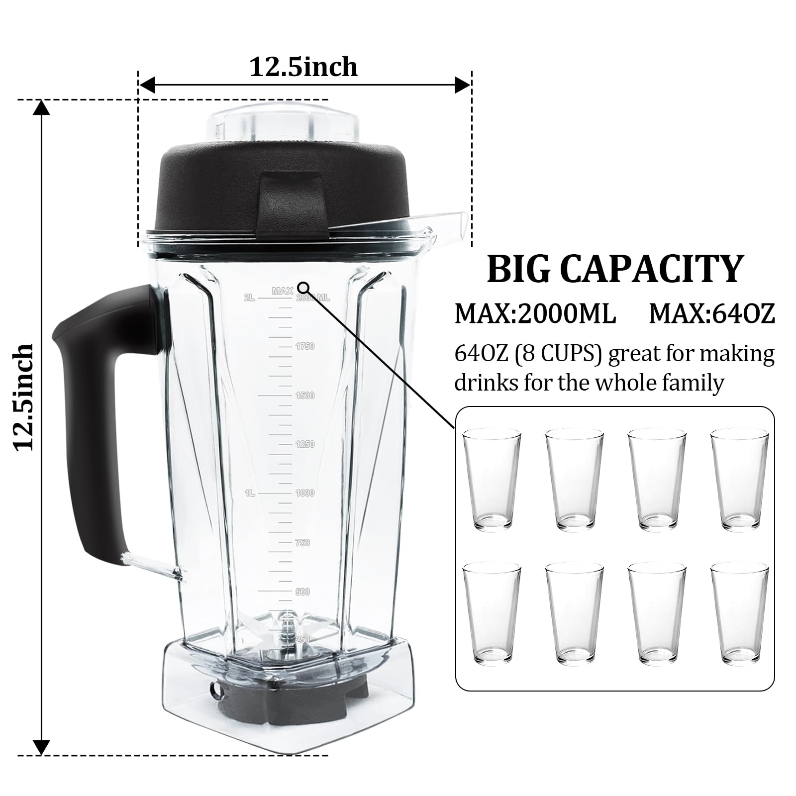 Vitamix 64oz Replacement Blender Pitcher - Compatible with Classic C-Series 4500, 5000, 5200, 6000, 6300 Models - Perfect for Smoothies, Soups & Nut Butters - 60865, 62828