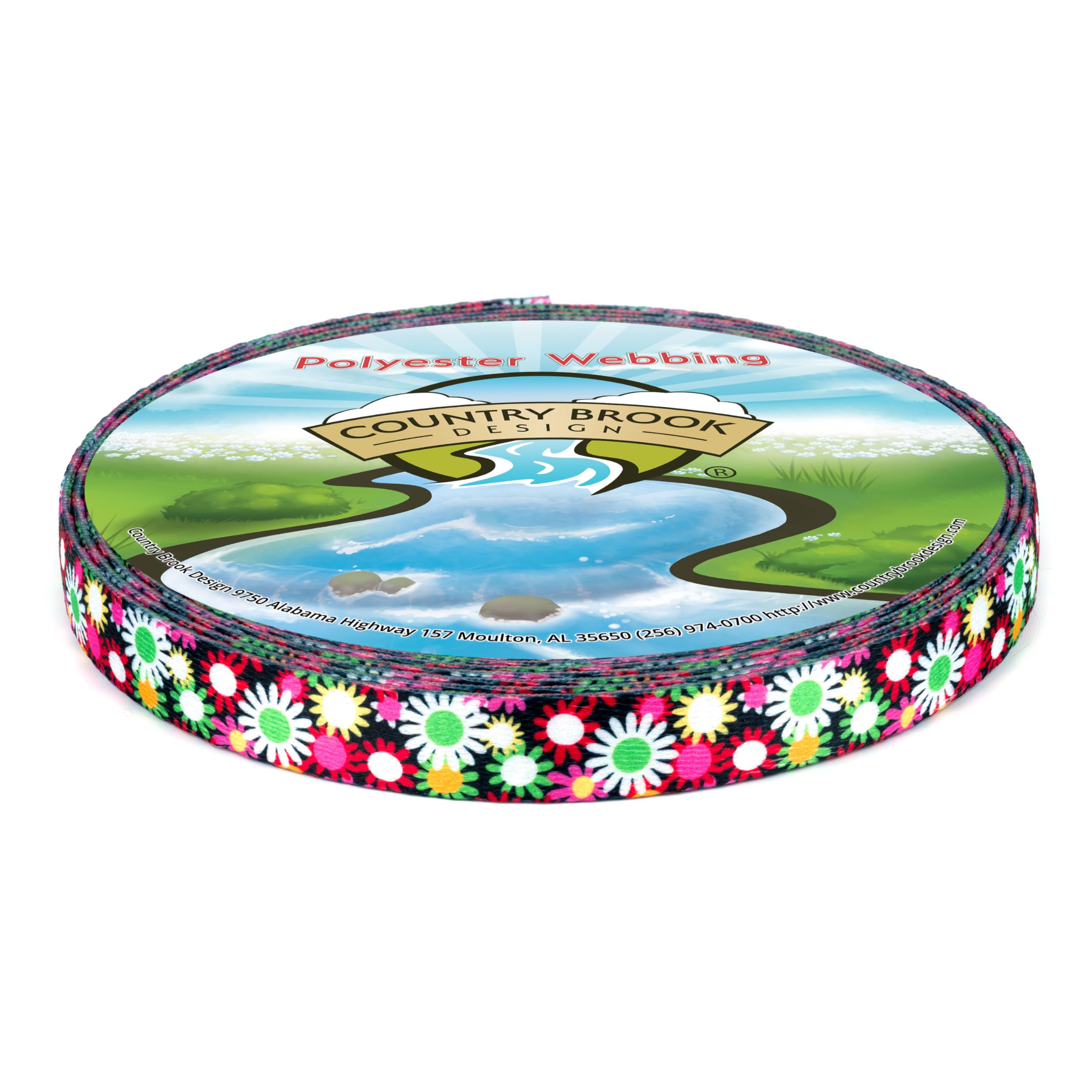 Country Brook Design - Daisy Fields Polyester Webbing for DIY Crafts, Sewing Projects & Home Decor | Durable Fabric Straps for Bags, Belts & Accessories