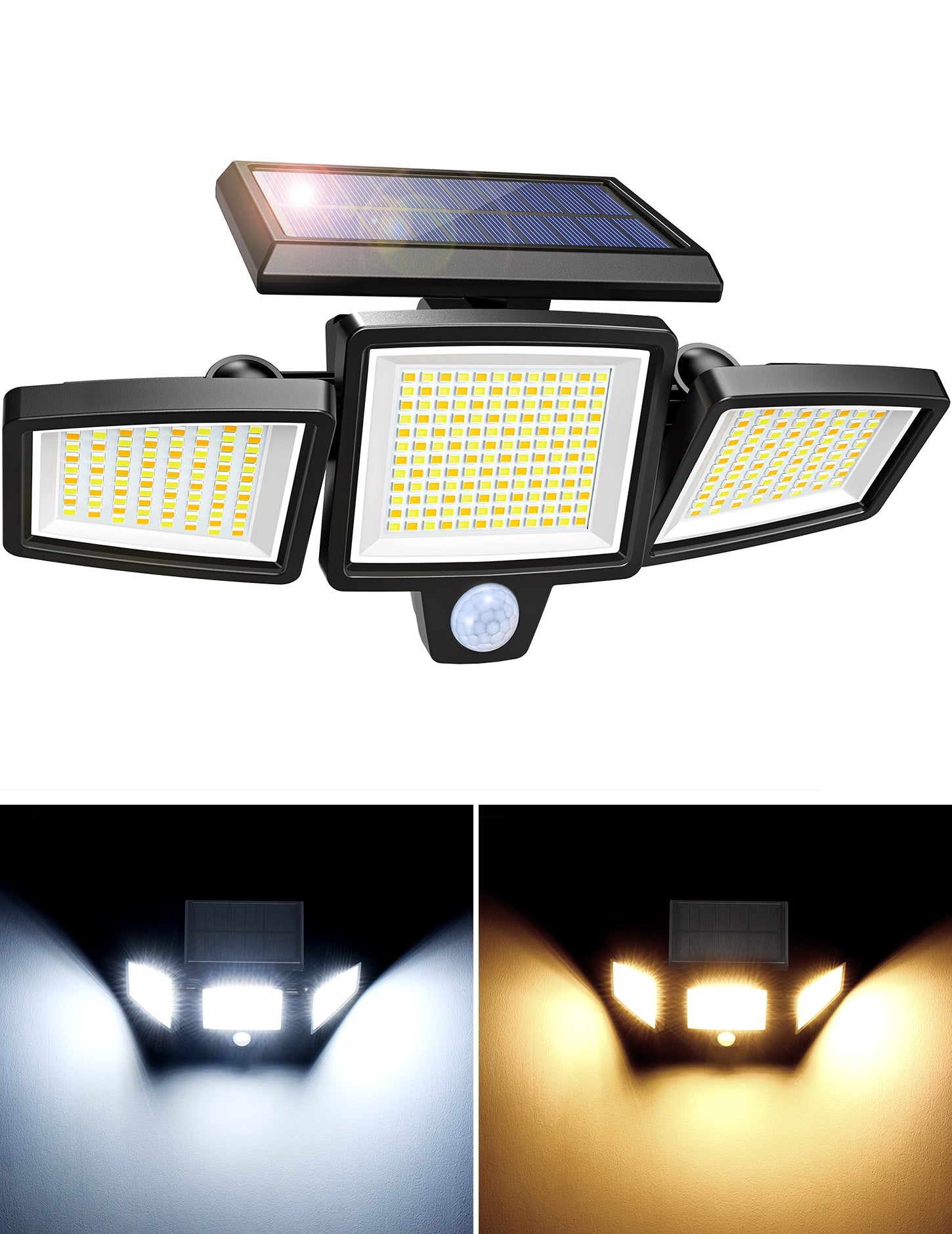 CD304 LED Solar Motion Sensor Lights - 2500LM Wireless Outdoor Solar Lights with 4 Lighting Modes & Adjustable Bi-Colors | Perfect for Garden, Pathway, Patio, and Security Lighting