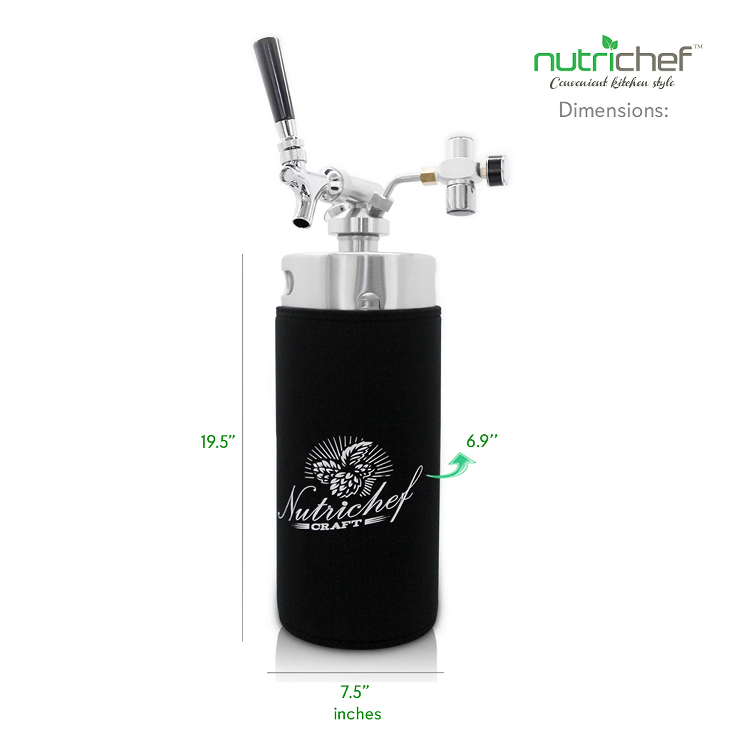 NutriChef 128oz Pressurized Growler Tap System - Stainless Steel Homebrew Mini Keg Dispenser with CO2 Regulator for Craft Beer, Draft Beer - Perfect for Home Brewing, Parties, Camping & Outdoor Events