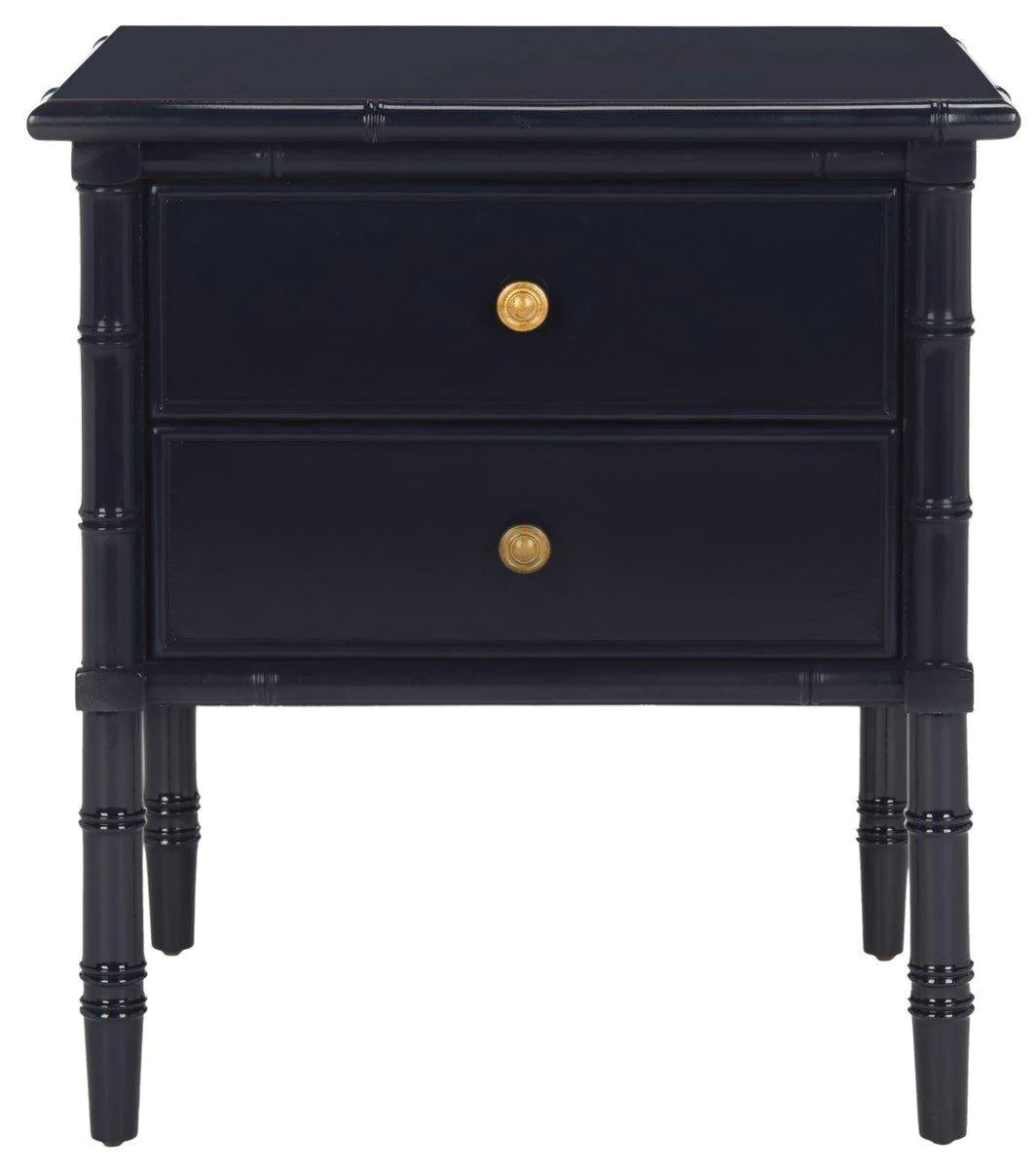 Coastal Two Drawer Bamboo Nightstand in Navy - Stylish Bedside Table for Beach House, Bedroom & Guest Room Decor