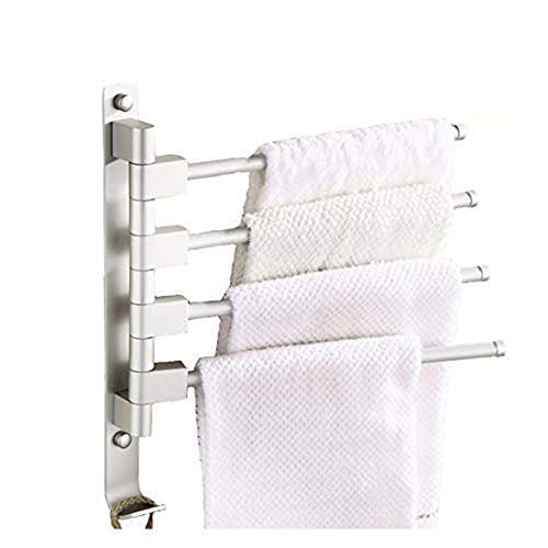 MOCOFO RV Bathroom Towel Rack - 4-Bar Swing Out Wall Mounted Towel Holder, Space Saving Aluminum Steel Folding Organizer for RV, Small Bathroom & Laundry Room - Perfect for Tight Spaces & Closet Organization