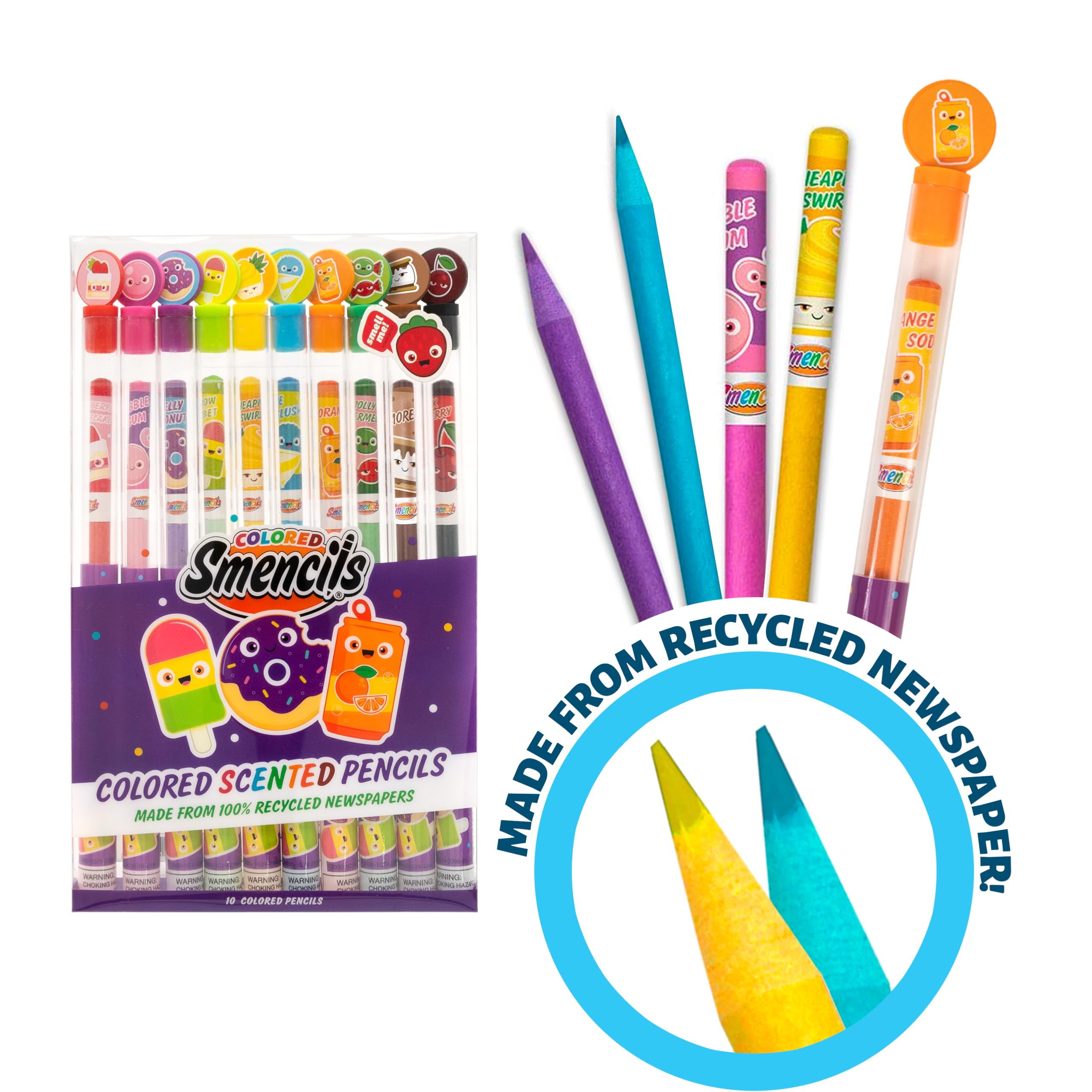 Smencils 2-Pack - 10 Scented Colored Pencils Made from Recycled Newspaper | Non-Toxic, Eco-Friendly Art Supplies for Kids | Perfect for School, Classroom Rewards & Creative Drawing Activities