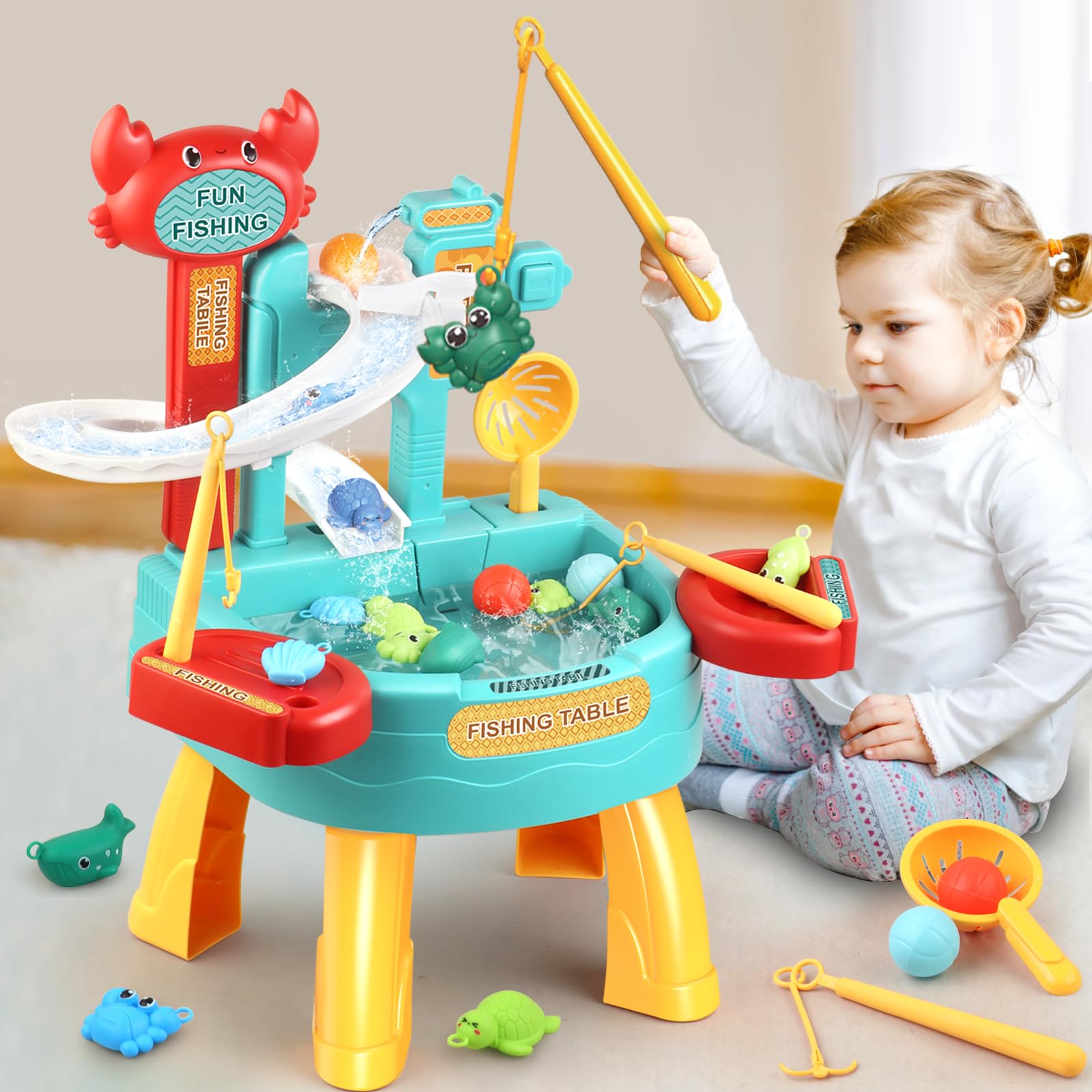 **Automatic Water Play Table for Toddlers - Interactive Water Table with Floating Toys & Fishing Game, Outdoor/Indoor Kids Activity Center, Perfect Birthday Gift for Boys & Girls (Ideal for Backyard, Poolside, or Bath Time Fun)**