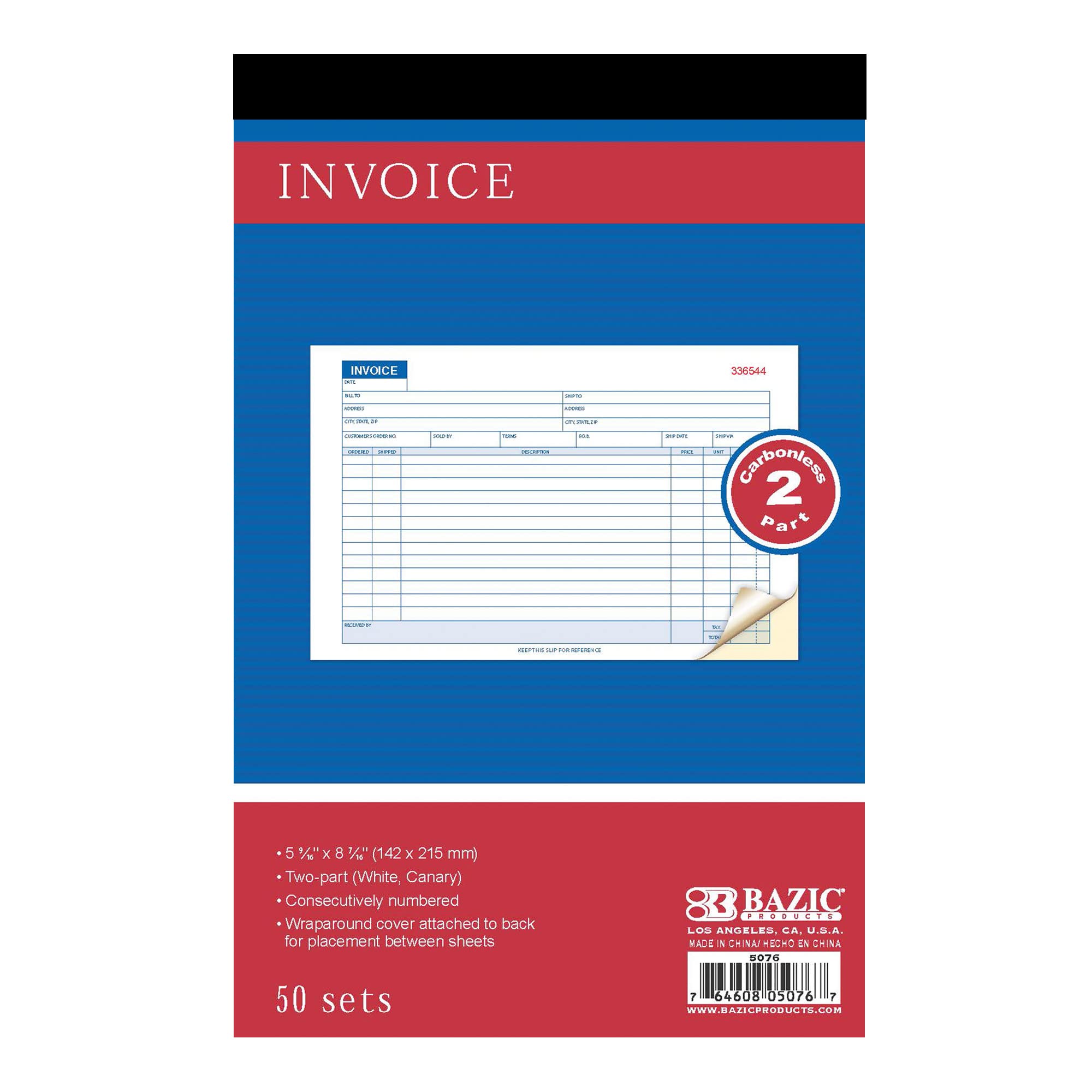 BAZIC Carbonless Invoice Book - 50 Sets per Book, 2-Part NCR Forms (5.56
