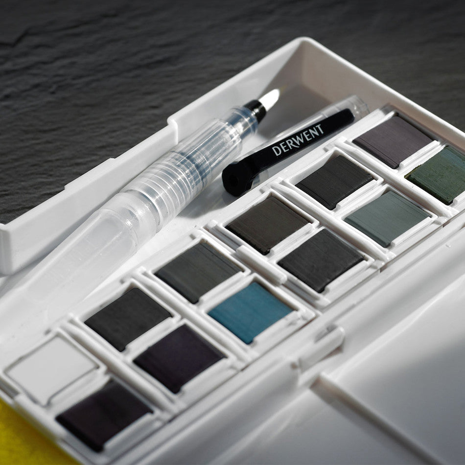 Derwent Tinted Charcoal Paint Pan Set - 12 Vibrant Colors for Artists & Sketching - Perfect for Watercolor Painting, Drawing & Mixed Media Art Projects