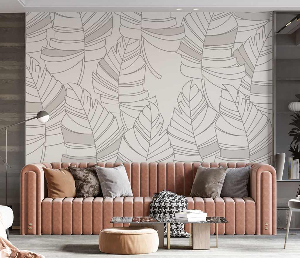 Abstract Lines Design Leaves Wallpaper Murals - Modern Botanical Peel & Stick Wallpaper for Living Room, Bedroom, Office Decor