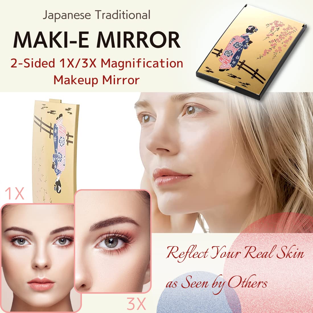 Premium Japanese Maki-e Art Compact Makeup Mirror by HORIUCHI - 2-Sided 1X/3X Magnification, Travel Size, Elegant Gift for Makeup Lovers | Perfect for Home Vanity, Travel Essentials & Luxury Gift Giving