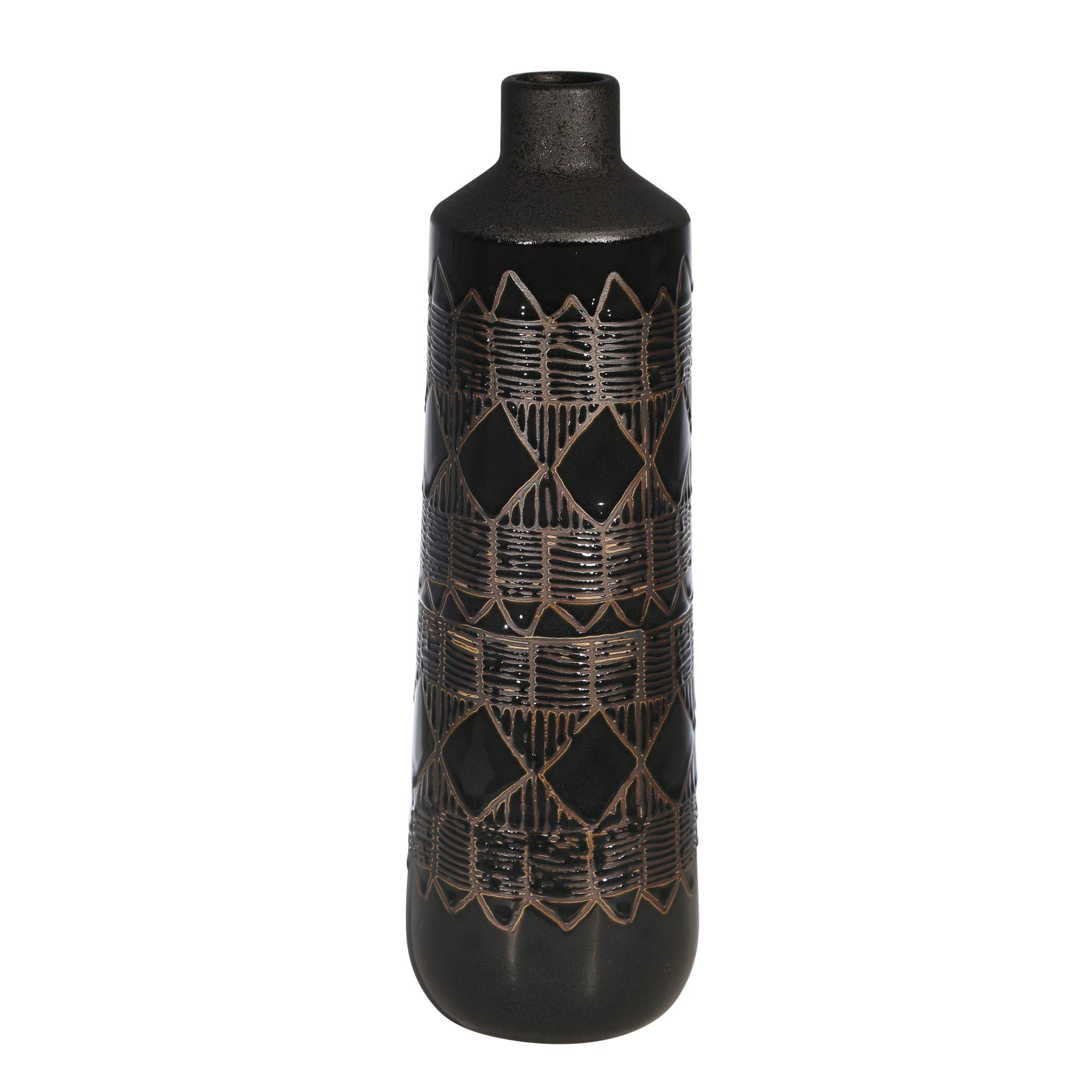 Sagebrook Home 16-Inch Black Ceramic Weave Design Vase - Perfect for Modern Home Decor, Wedding Centerpieces & Farmhouse Style Interiors