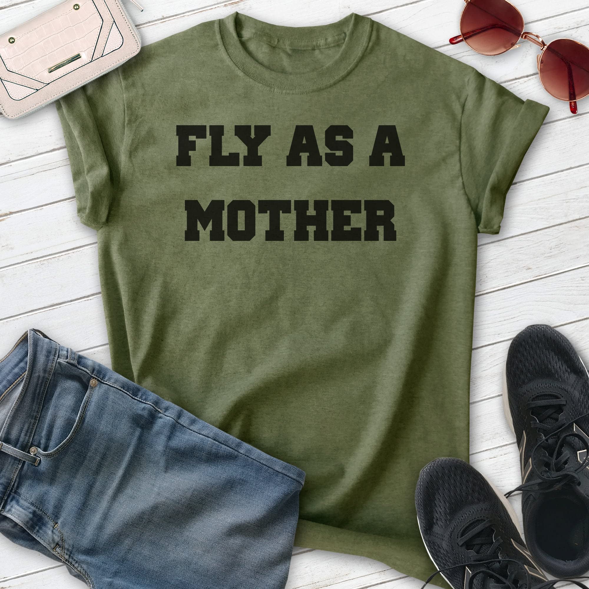 EVERTREE CLOTHING Fly As A Mother T-Shirt - Unisex Women's Cool Mom Tee for Mother's Day Gift - Casual Wear for Moms, Parenting Humor, Family Outings & Everyday Comfort