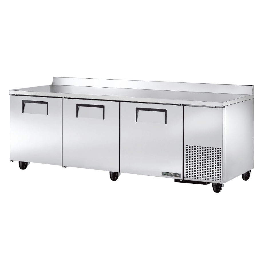 True 93 Worktop Refrigerator with 3 Solid Doors - Commercial Grade Stainless Steel Undercounter Fridge for Restaurants, Bars, and Kitchens - TWT 93