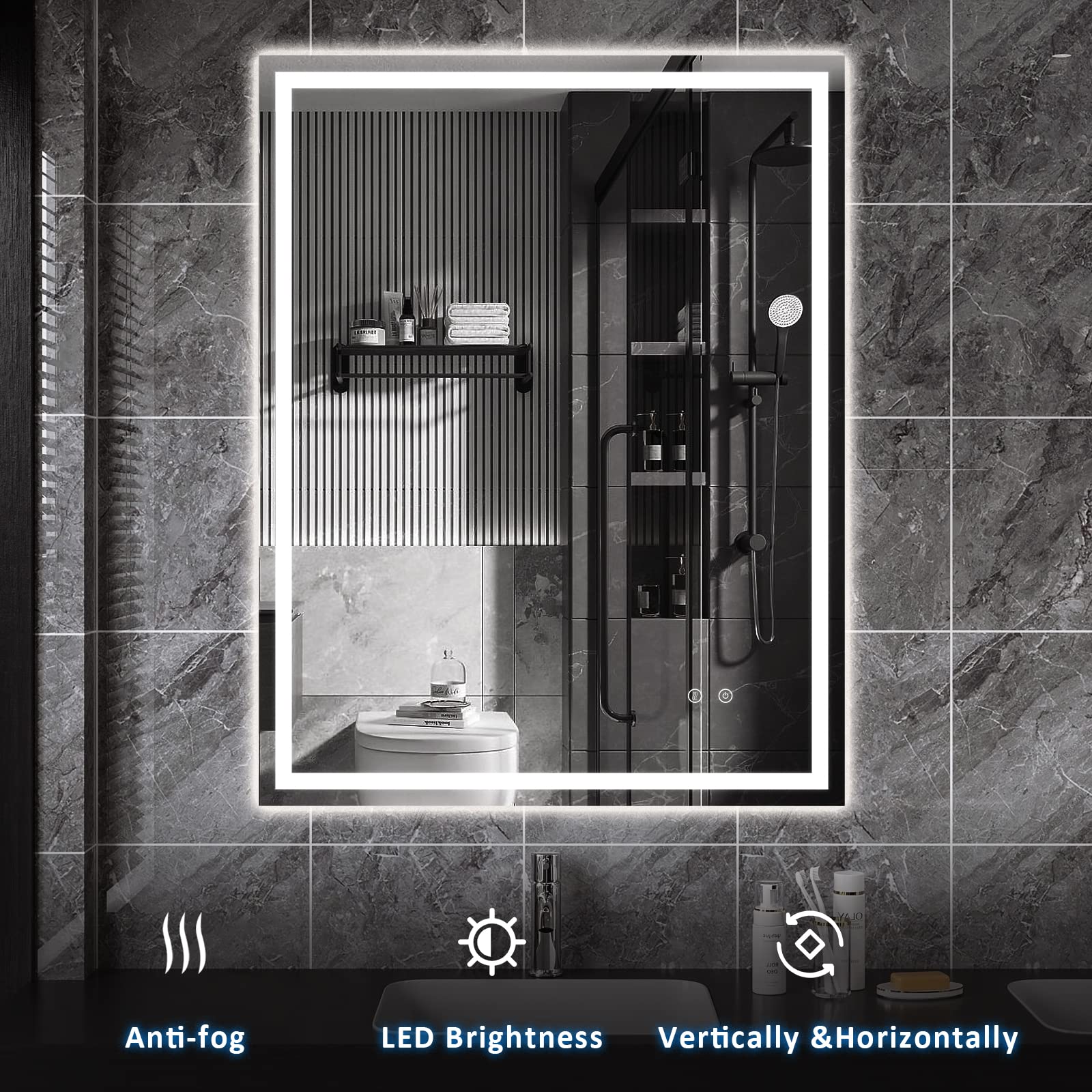 36 x 28 Inch LED Bathroom Mirror with Lights - Dimmable Touch Control, Anti-Fog & Waterproof, Wall Mounted Vanity Mirror with Plug - High CRI>90 for Flawless Makeup - Perfect for Bedroom, Bathroom, Dressing Room & Salon Use