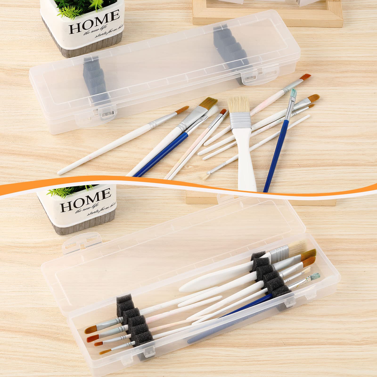 3 Pack Paint Brush Storage Case with Foam Inserts - Portable Artist Brush Organizer Holder for Drawing Tools, Pens & Makeup Brushes - Translucent Travel Art Supply Box 13.8 x 3.5 x 1.6 Inches - Perfect for Artists, Students & DIY Crafters