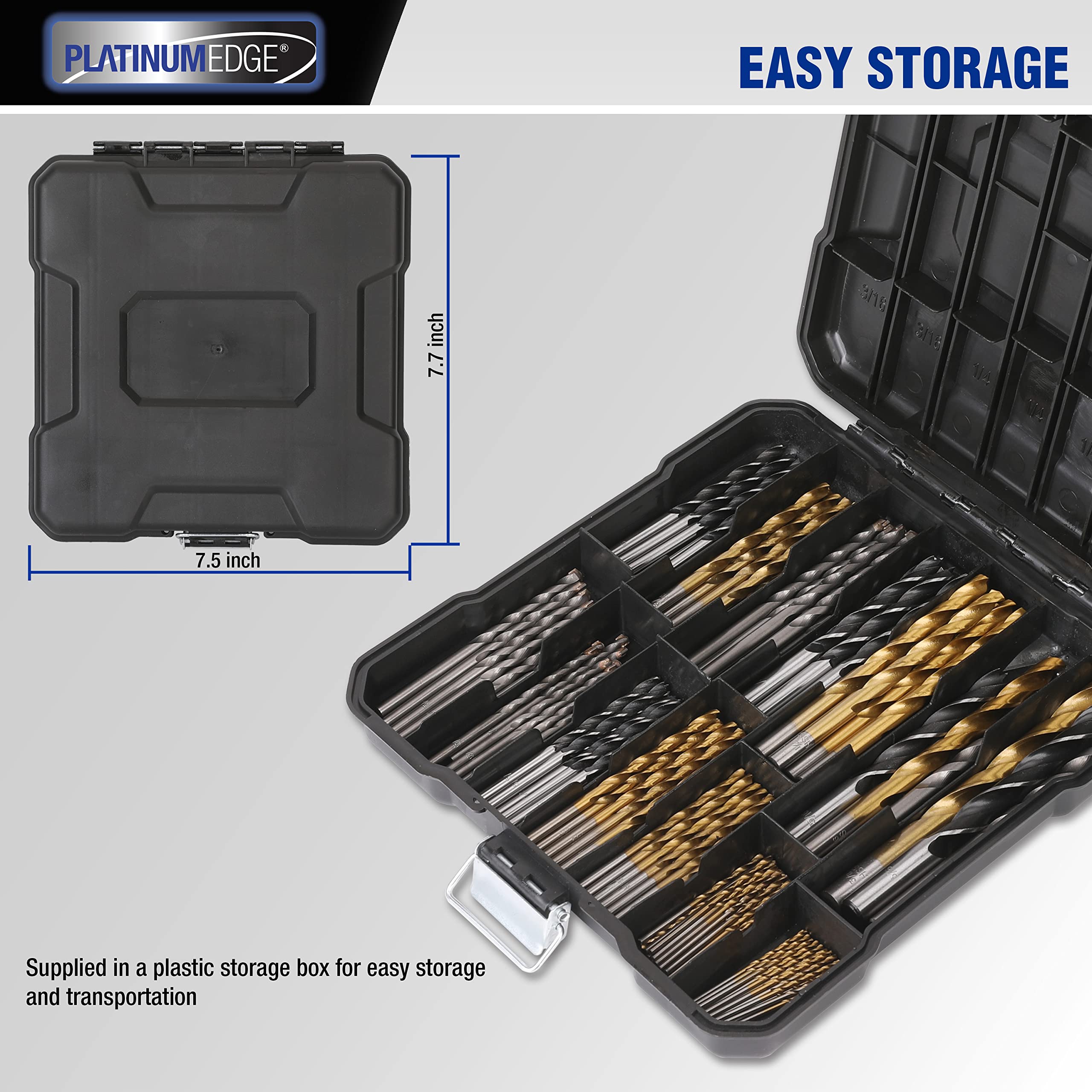 PLATINUMEDGE 140-Piece Multipurpose Drill Bit Set - 88PC Titanium Twist Drill Bits, 26PC Masonry Drill Bits for Brick & Concrete, 26PC Brad Point Drill Bits for Wood, Metal & Masonry - Durable Storage Case Included - Perfect for DIY Projects, Home Renovation & Professional Construction Work