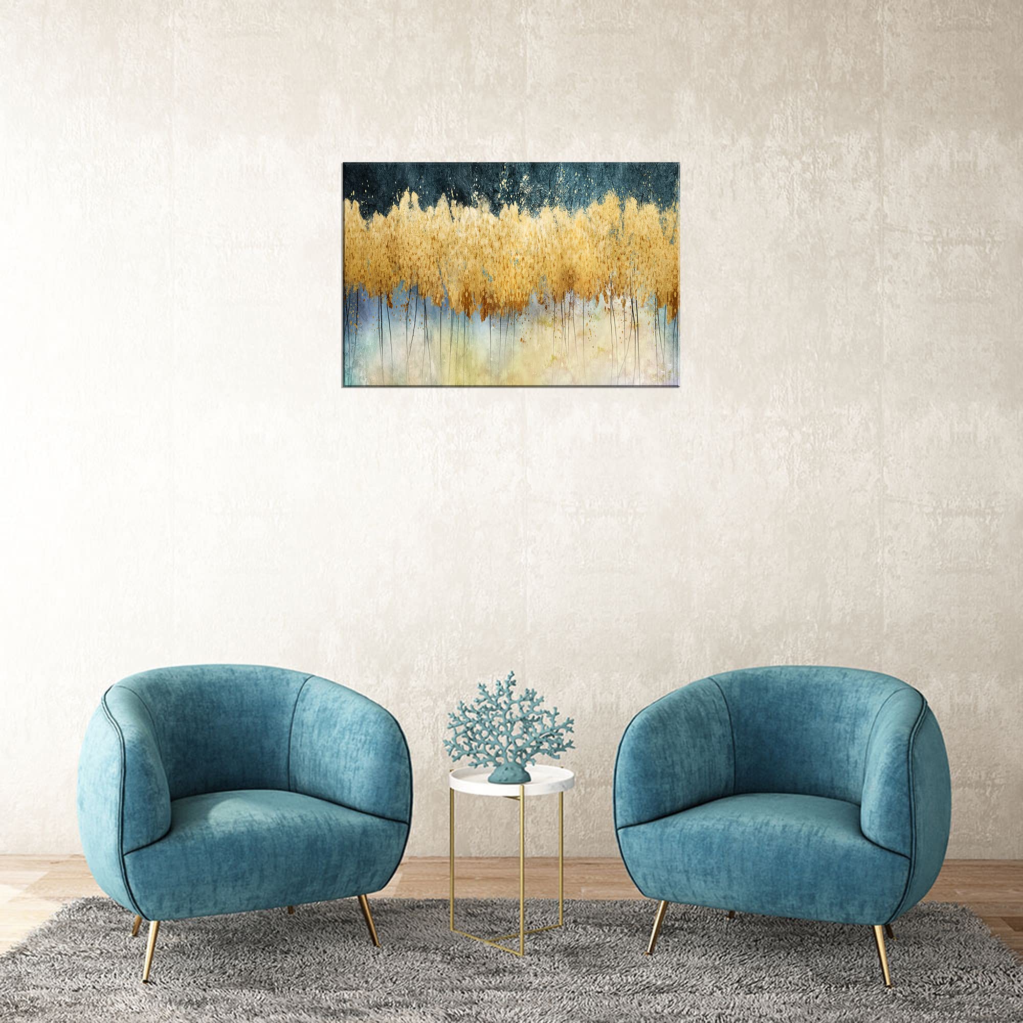 XXMWallArt FC2669 Abstract Golden Forest Canvas Painting - Modern Wall Decor for Living Room, Bedroom, Kitchen & Office | Handmade Canvas Prints for Home & Workspace Decor