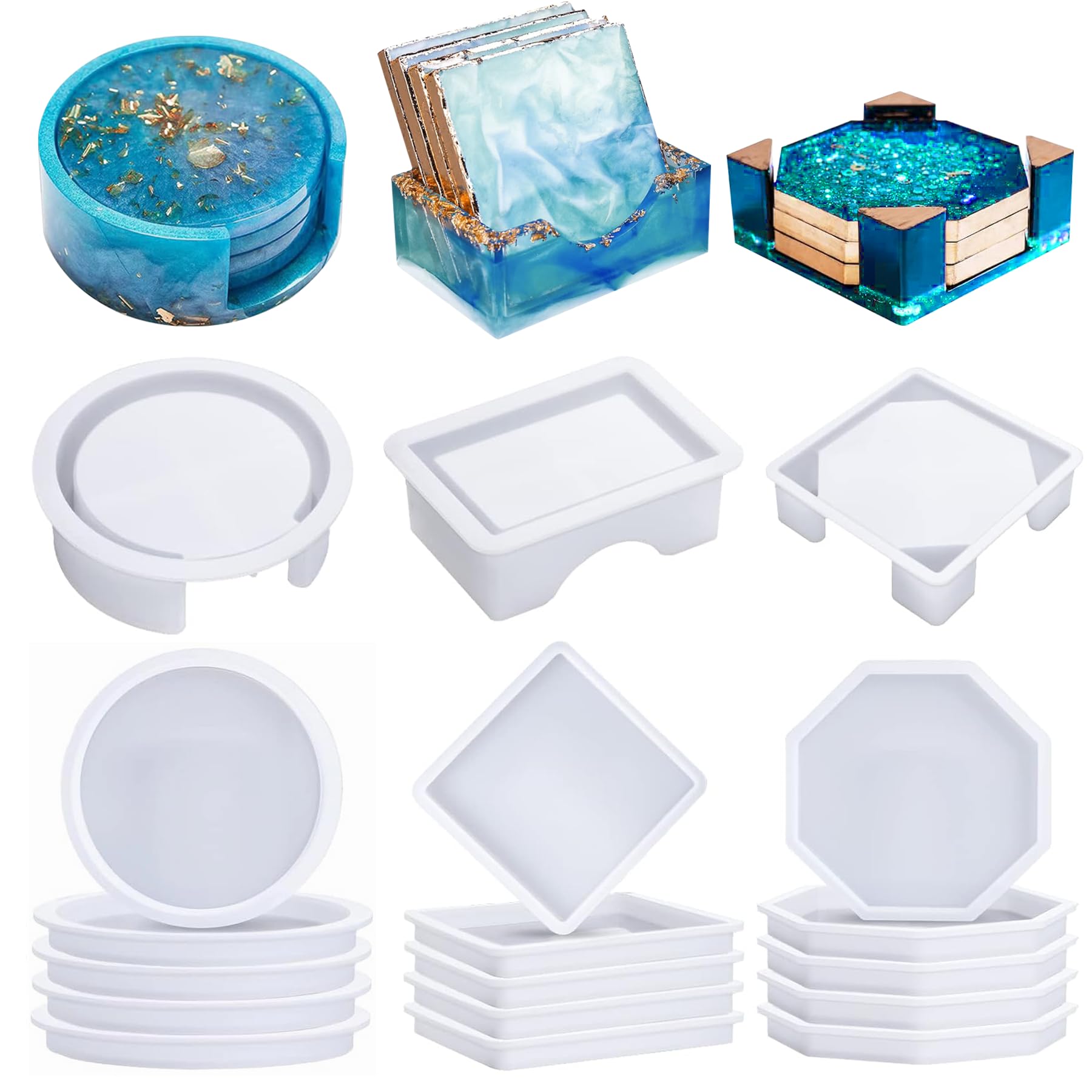 18-Piece Silicone Coaster Molds Set - Round, Square & Octagon Epoxy Resin Molds for DIY Craft, Cup Mats - Perfect for Home Decor, Wedding Favors & Handmade Gifts