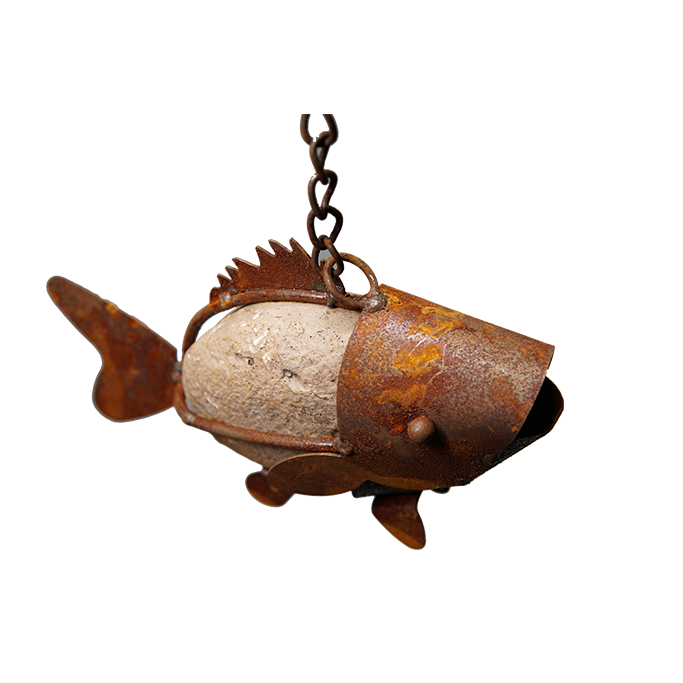 SH0705 Stone Fish with Chain Hook - Unique Garden Ornament for Outdoor Decor, Landscaping, and Pond Accents