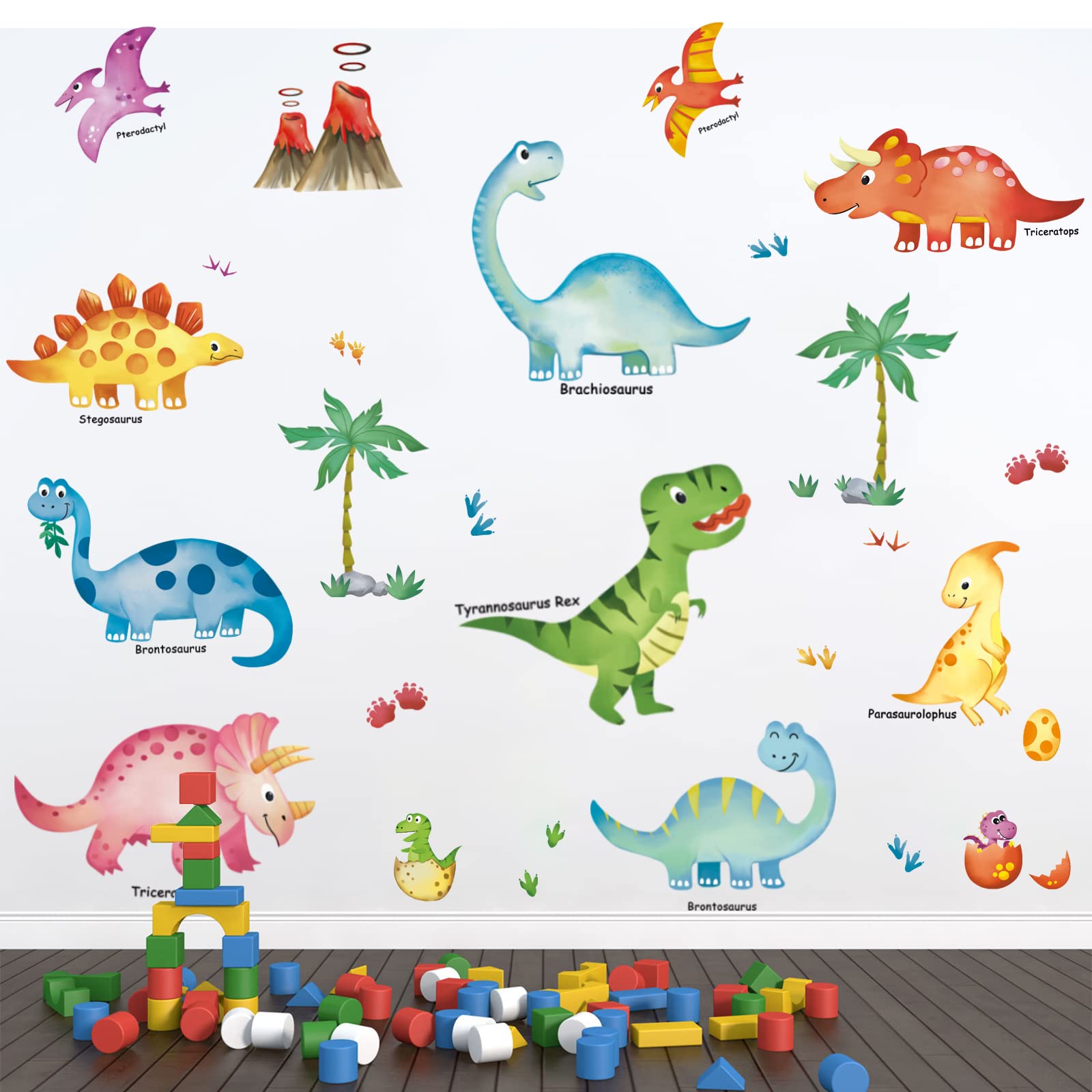 Dinosaurs Wall Decals for Kids - Removable Nursery Bedroom & Playroom Wall Stickers - Perfect for Boys/Girls Room Decor & Dinosaur Themed Parties