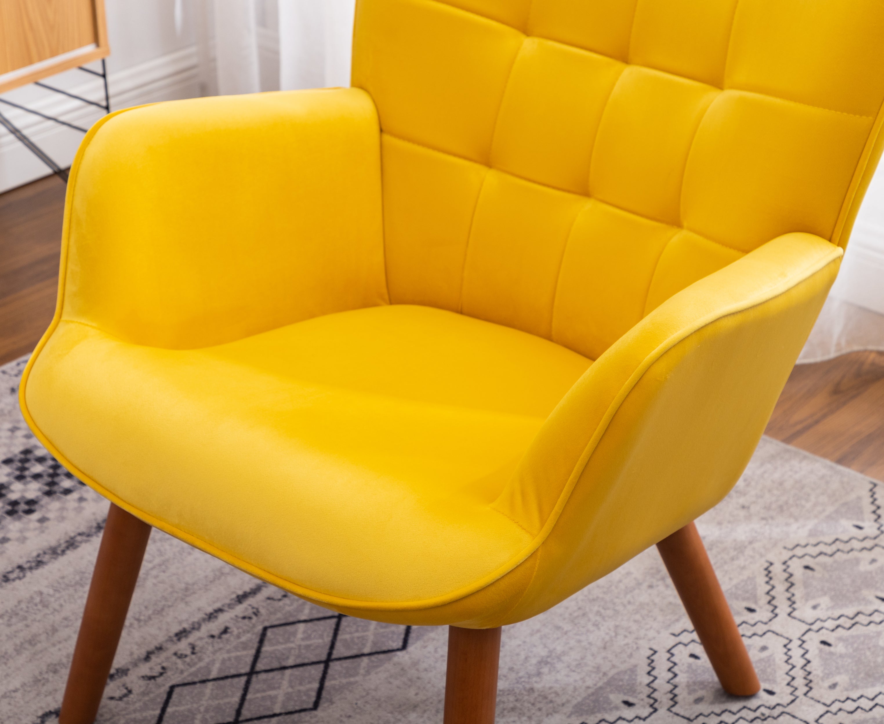 Roundhill Furniture Leiria Contemporary Silky Velvet Tufted Accent Chair with Ottoman - Modern Living Room Seating for Home Office, Bedroom & Lounge Areas