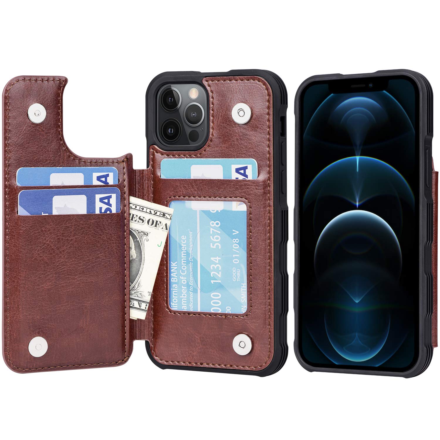 Premium PU Leather Wallet Case for iPhone 12 Pro Max (6.7 inch) - Slim Flip Cover with Card Slots & RFID Protection | Compatible with iPhone 12 Pro Max | Brown | Perfect for Business, Travel & Everyday Use