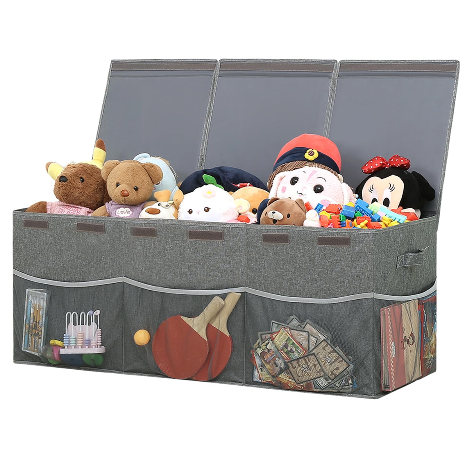 Extra Large Toy Storage Box with Mesh Pockets - Foldable Organizer Chest with Lid for Kids Toys, Nursery, Playroom & Office - Perfect for Organizing Stuffed Animals, Books & Toys (Boys & Girls)