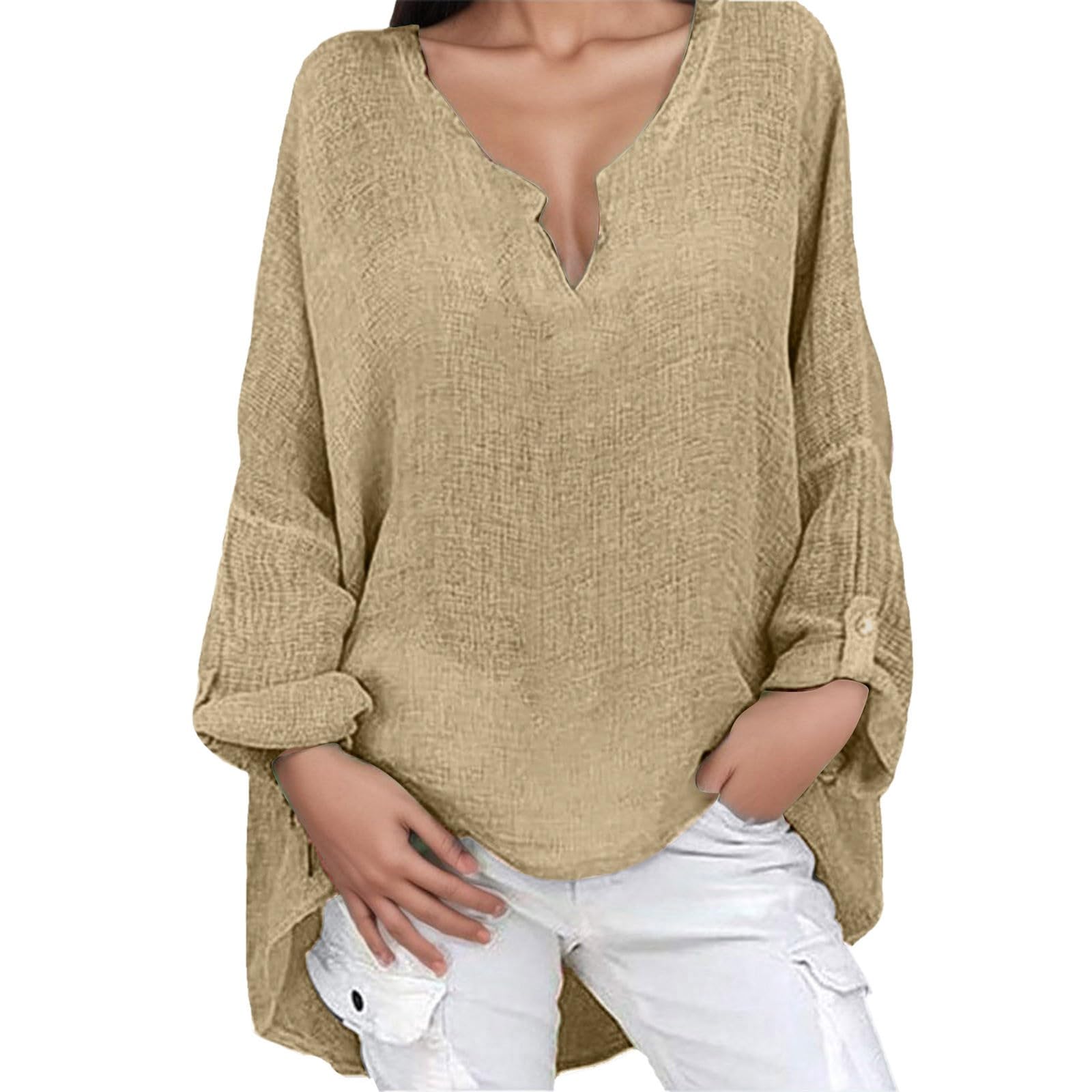 Women's Linen Shirt Long Sleeve - Stylish Casual Top Blouse for Everyday Wear - Perfect for Office, Travel & Summer Outfits