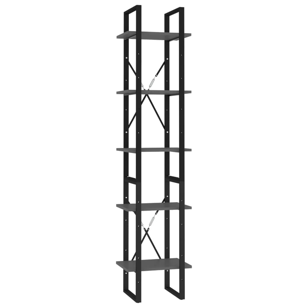 vidaXL 5-Door Bookshelf - Modern Gray Engineered Wood Bookcase with Storage for Office & Living Room | Freestanding Shelving Unit for Home Organization & Display