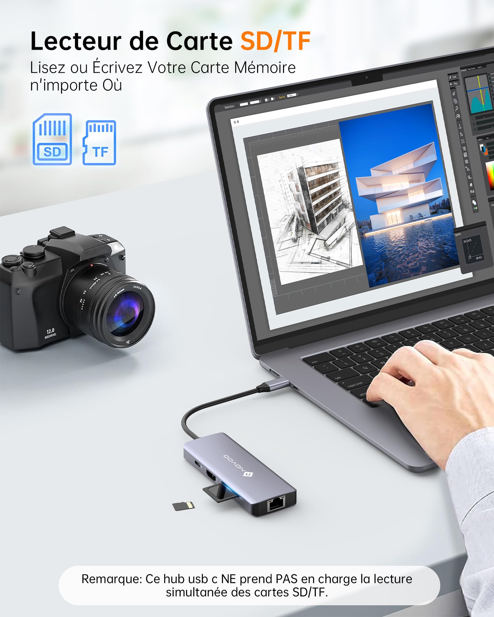 NOVOO 8-in-1 USB C Hub with 4K HDMI, 100W PD Charging, Ethernet RJ45, USB Adapter - Perfect for MacBook Pro/Air, iPad Pro, Chromebook & More