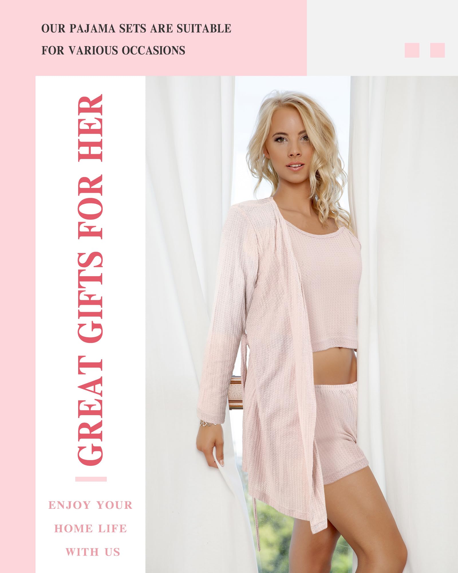 2 Sets Women's Pajama Sets - Soft Knit Lounge Sleepwear with Cardigan Robe & Cami Top - Perfect for Women's Day Gifts, Relaxing at Home, Sleepovers and Cozy Nights