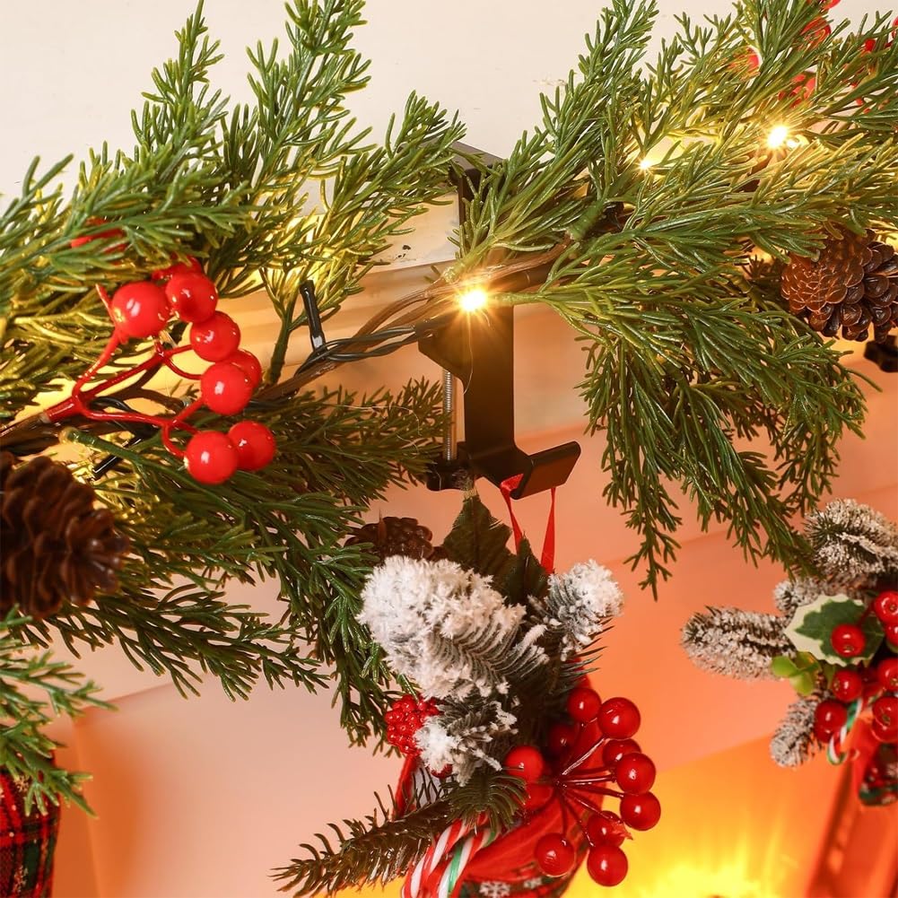 Heavy Duty 2-in-1 Fireplace Mantel Garland and Stocking Hangers with 2 Hooks - White Set of 4 - Christmas Decoration for Fireplace Mantel, Holiday Home Decor, Xmas Party & Winter Festival Decorating