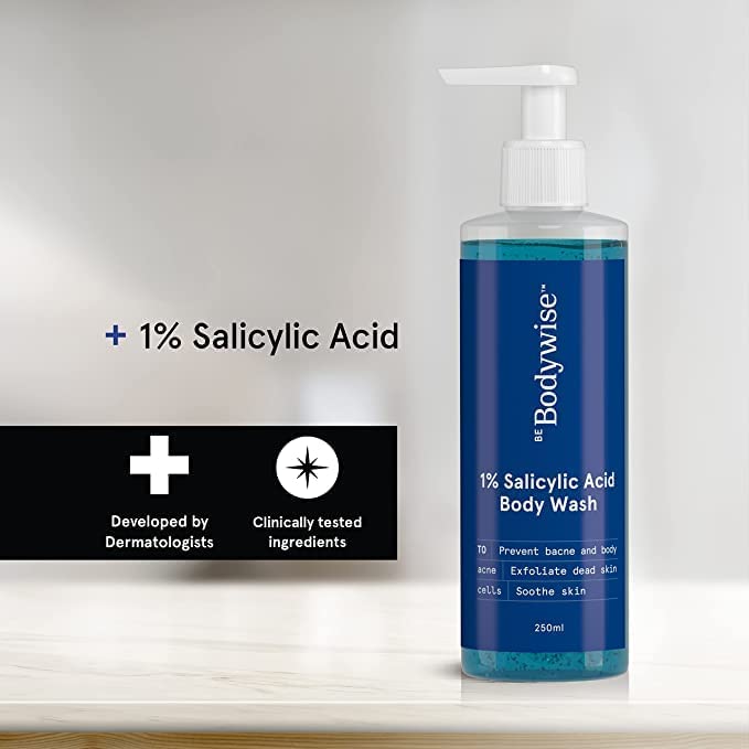 Be Bodywise 1% Salicylic Acid Body Wash 250ml & Oil Control Face Wash 120ml for Acne & Pimples + 24-Pack Acne Patches (3 Sizes) | Paraben & SLS Free | Gentle Exfoliating Skincare for Clear Skin | Perfect for Daily Shower & Breakout Treatment