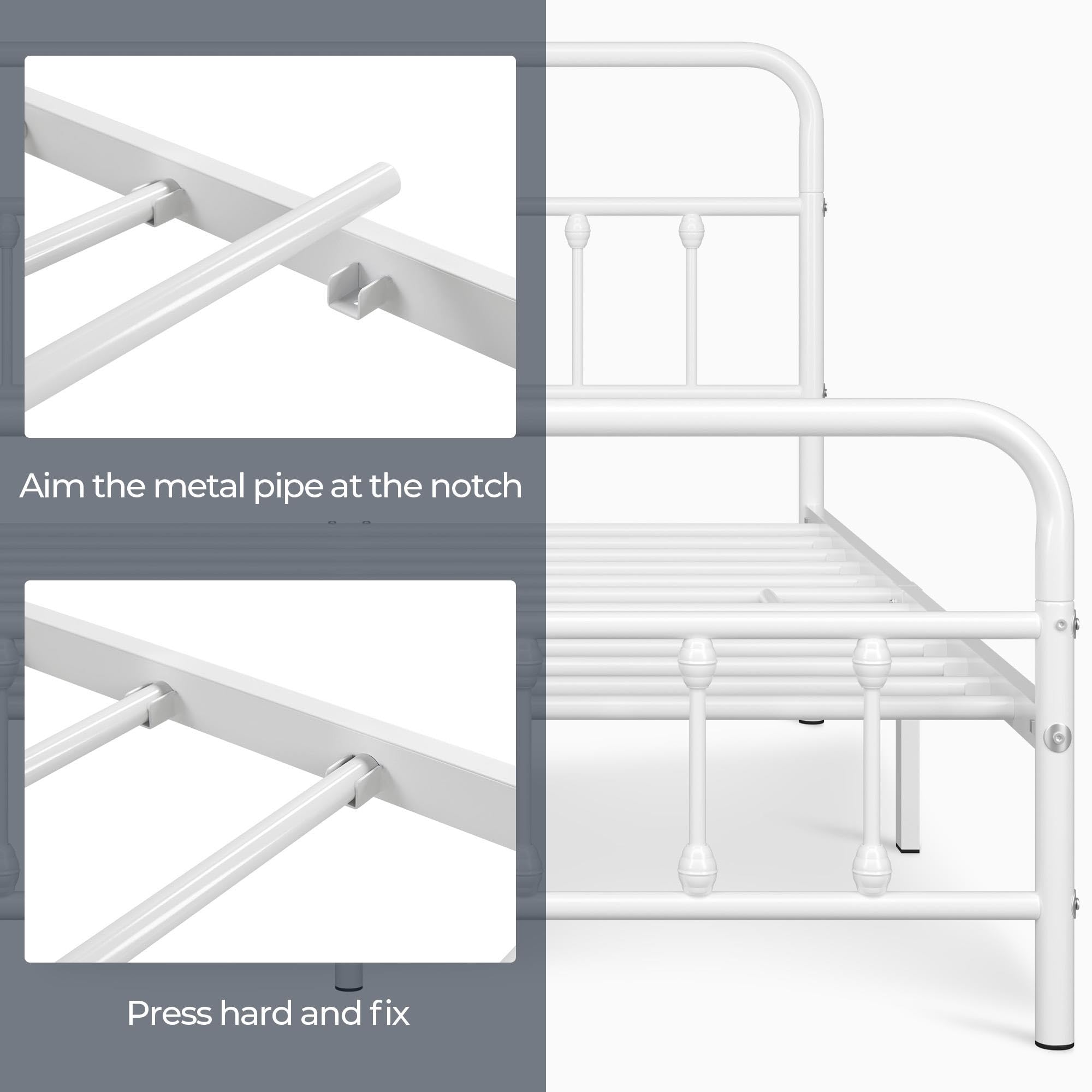 Yaheetech Victorian Style Metal Platform Bed Frame with Iron-Art Headboard & Footboard - Queen Size White - No Box Spring Needed - Under Bed Storage - Perfect for Guest Rooms, Master Bedrooms & Small Spaces