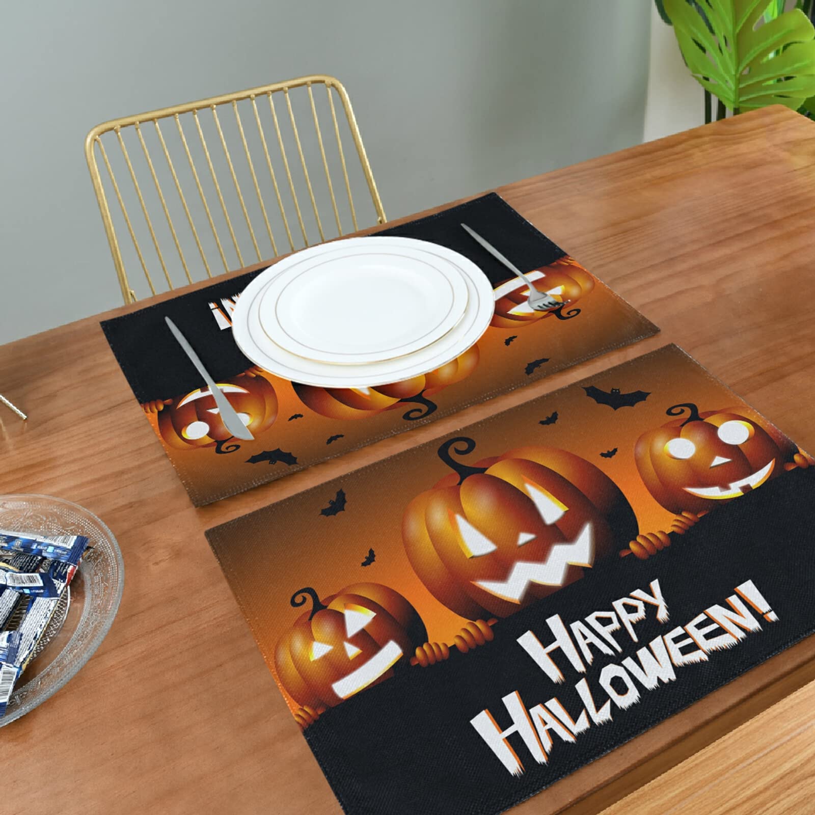 Happy Halloween Placemats Set of 6 - Heat Resistant Table Mats for Kitchen & Dining Decor - Perfect for Halloween Parties, Thanksgiving Dinner & Holiday Table Settings