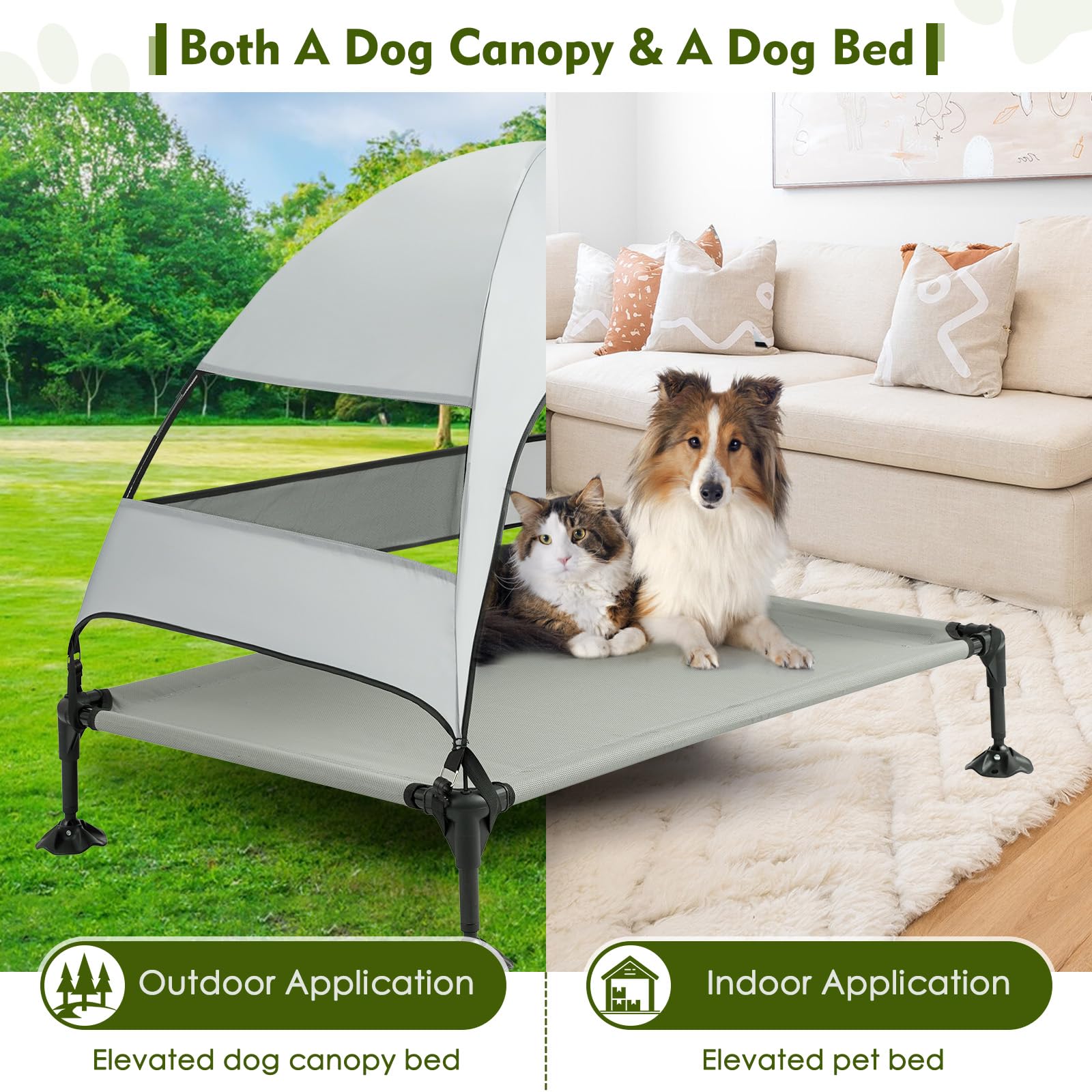 Upgraded Elevated Dog Bed with Canopy - Portable Raised Outdoor Pet Cot for Large Dogs, Stable Anti-Slip Feet & Wider Shade - Perfect for Camping, Backyard Lounging & Indoor Comfort