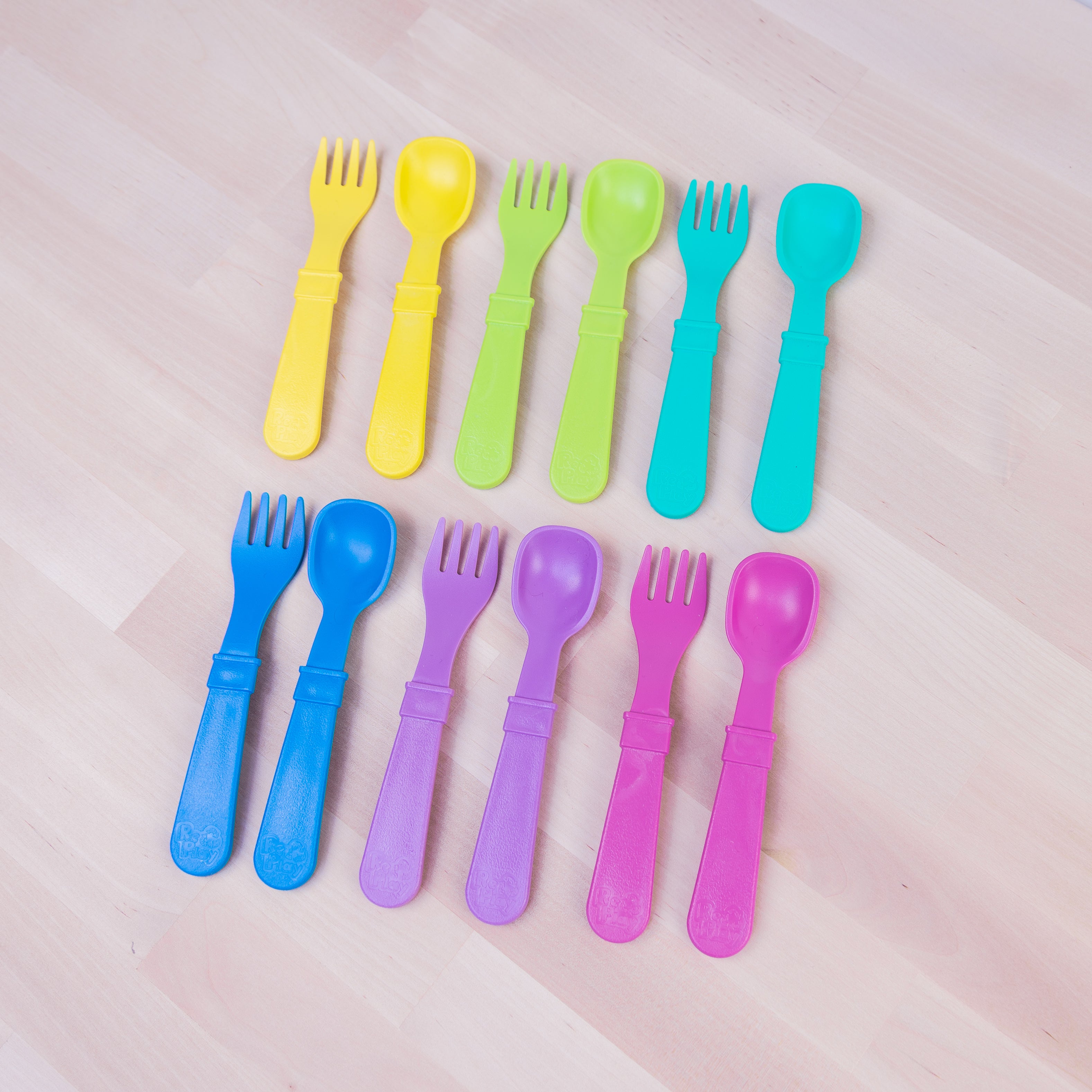 Pastel Rainbow Reusable Kids Cutlery Set - Eco-Friendly Plastic Spoon, Fork & Knife for Toddlers - Perfect for School Lunches, Picnics & Travel