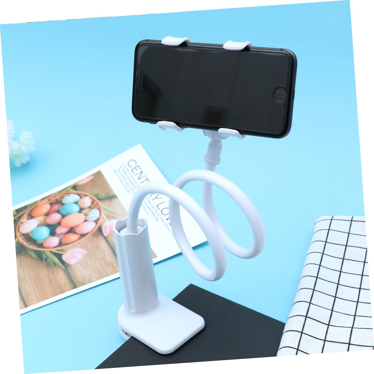 STOBOK 3pcs Car & Home Phone Holder - Spiral White Bracket Clip Stand for Secure Phone Mounting, Ideal for Driving, Cooking, and Desk Use