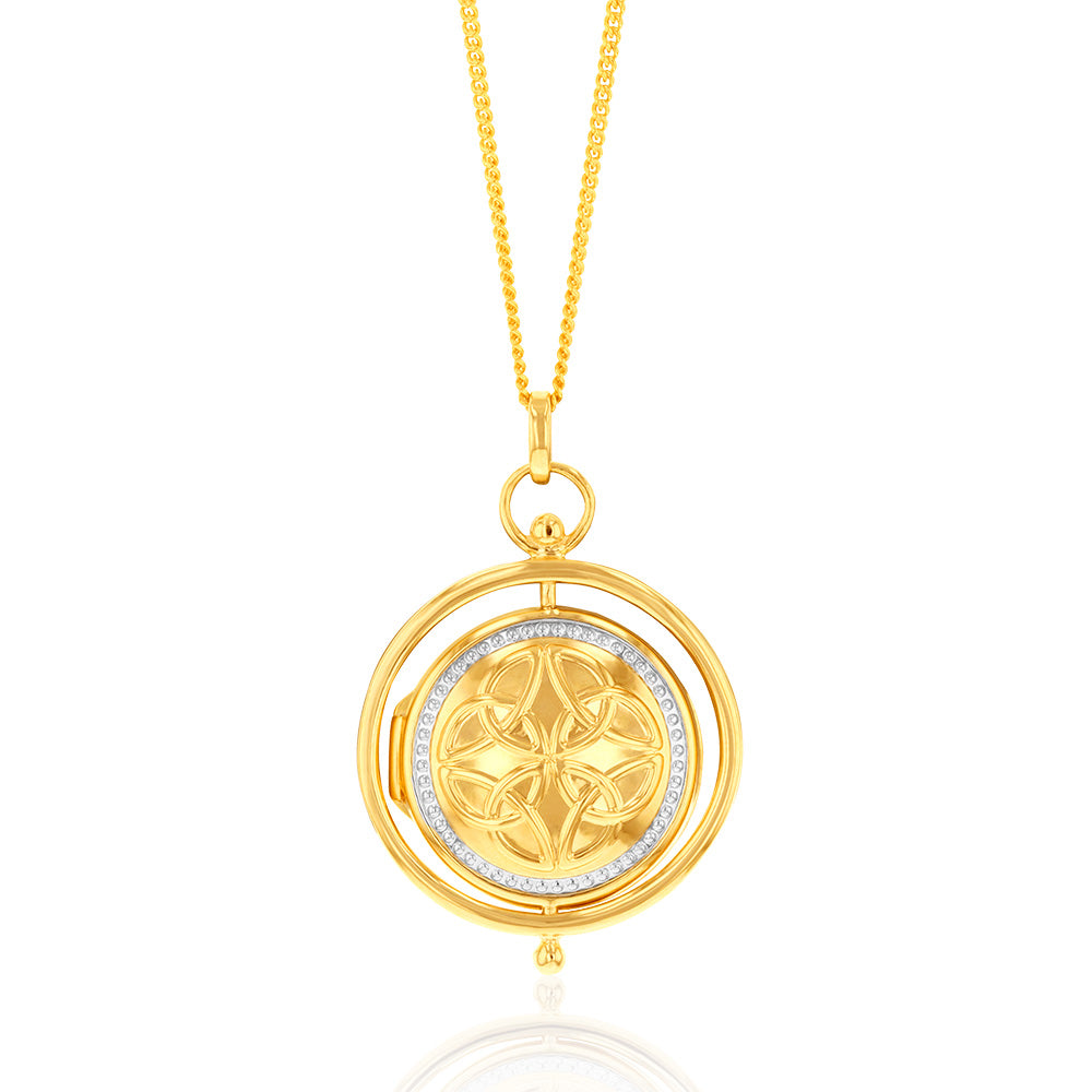 9ct Two Tone Gold Spinner Locket Pendant Necklace - Elegant Jewelry Gift for Women - Perfect for Parties, Anniversaries & Special Occasions
